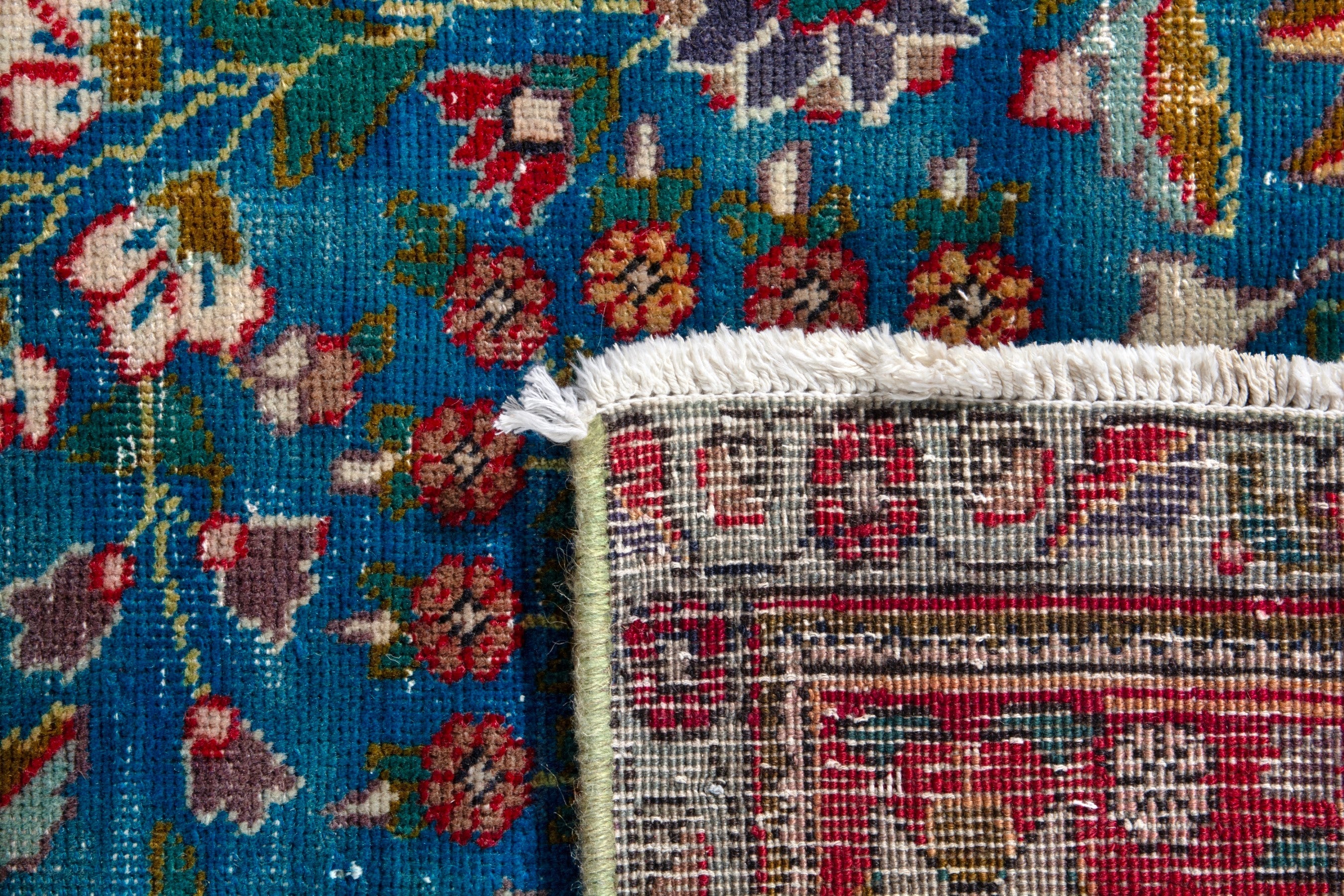 Persian Tabriz area rug in blue gray and faded red, view 22 of 22