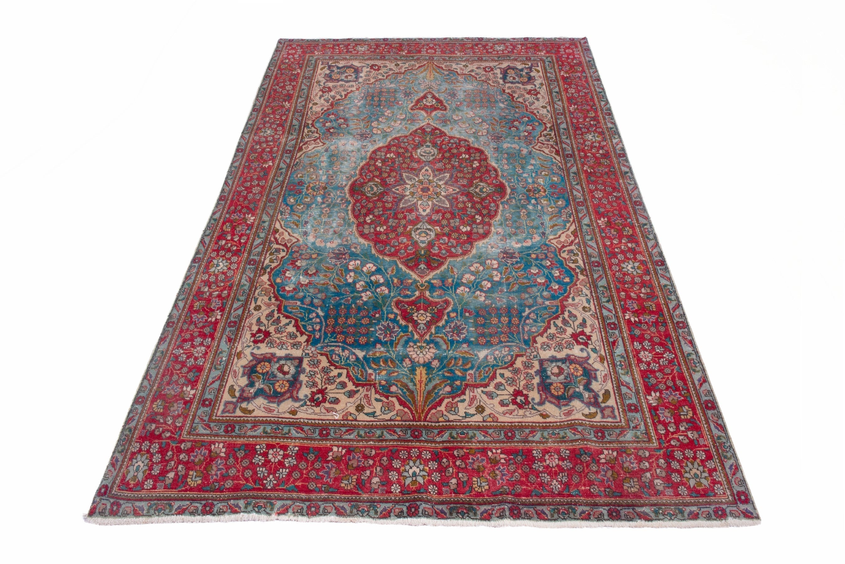 Persian Tabriz area rug in blue gray and faded red, view 2 of 22