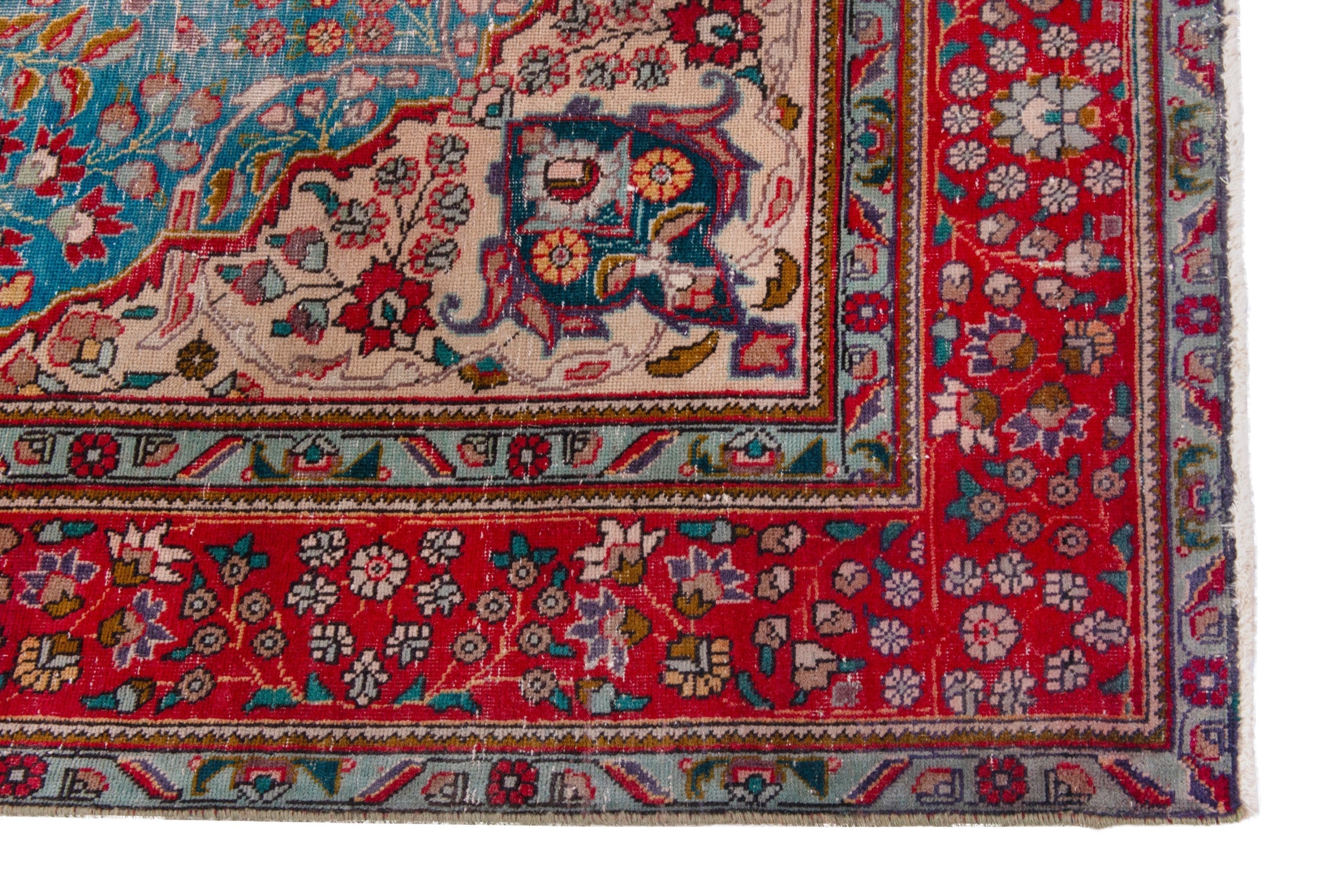 Persian Tabriz area rug in blue gray and faded red, view 5 of 22