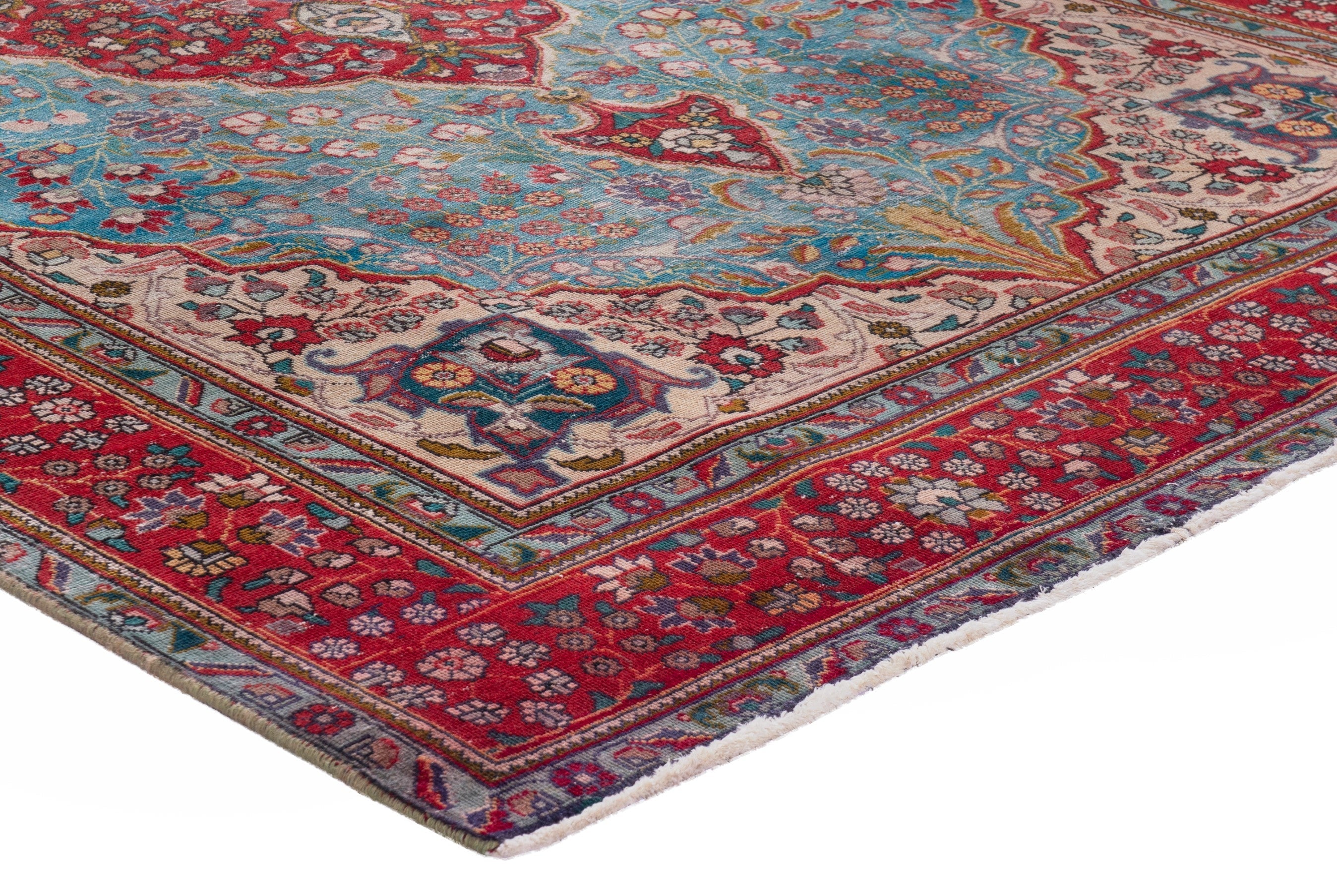 Persian Tabriz area rug in blue gray and faded red, view 4 of 22