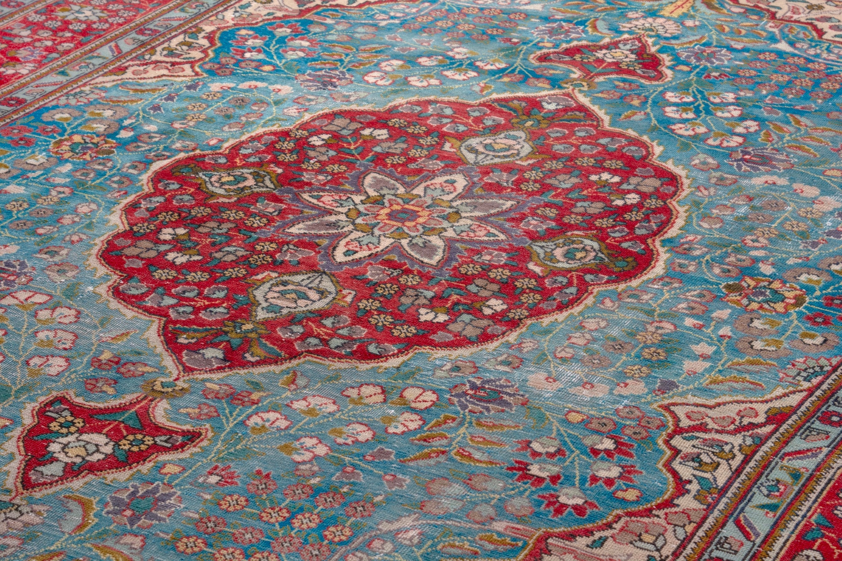 Persian Tabriz area rug in blue gray and faded red, view 9 of 22