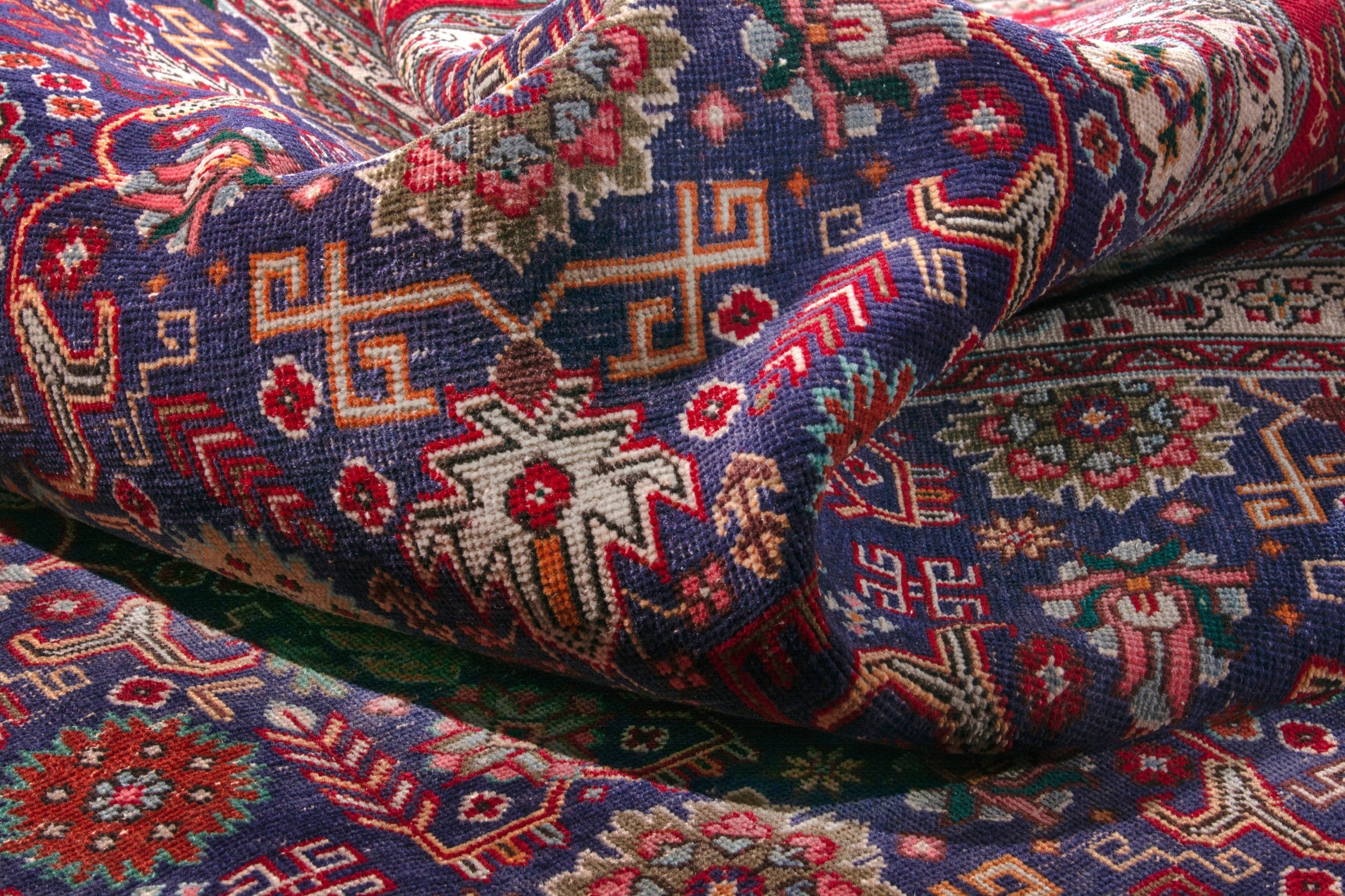 Persian Tabriz oversized rug in deep indigo and deep red, view 19 of 21