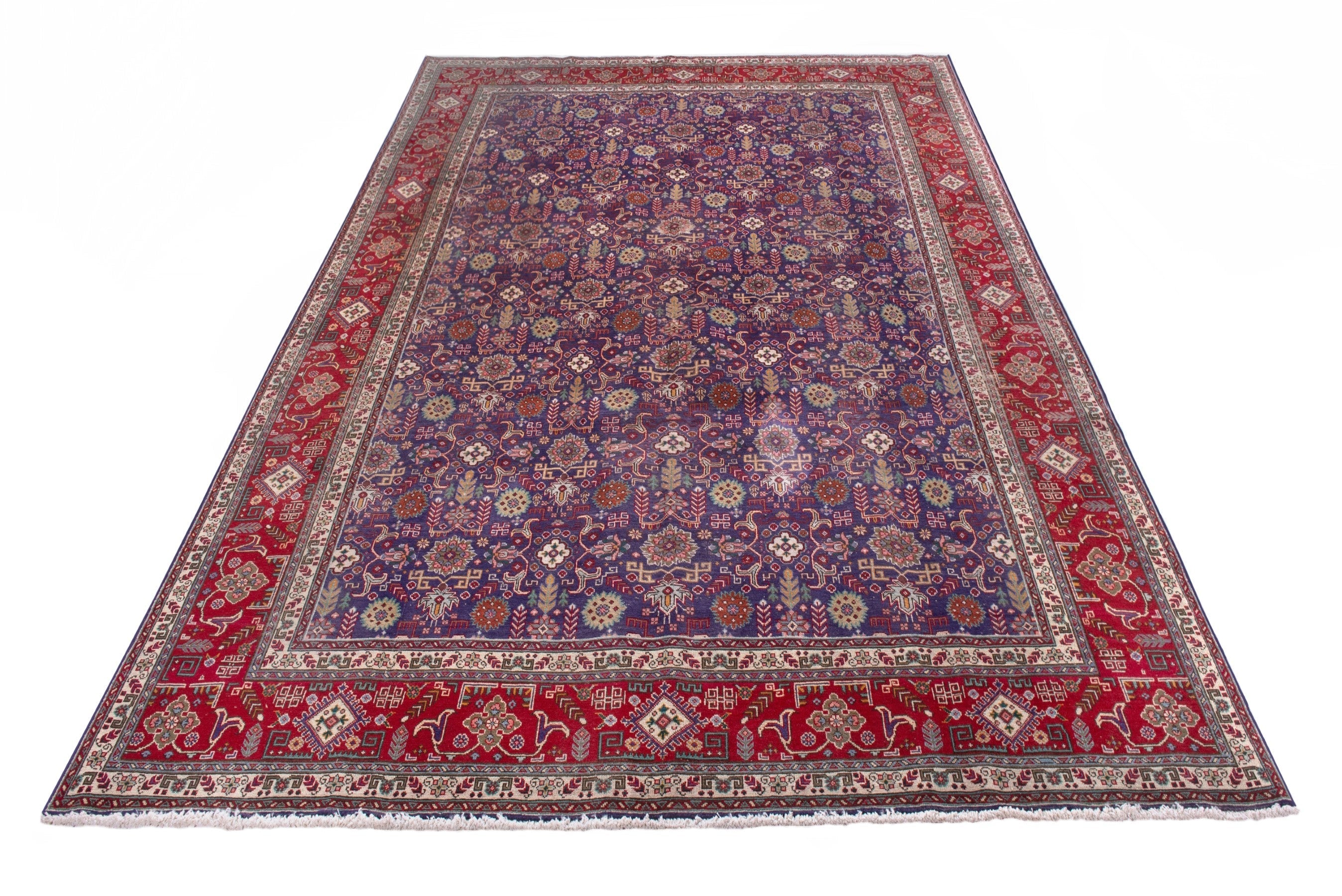 Persian Tabriz oversized rug in deep indigo and deep red, view 3 of 21