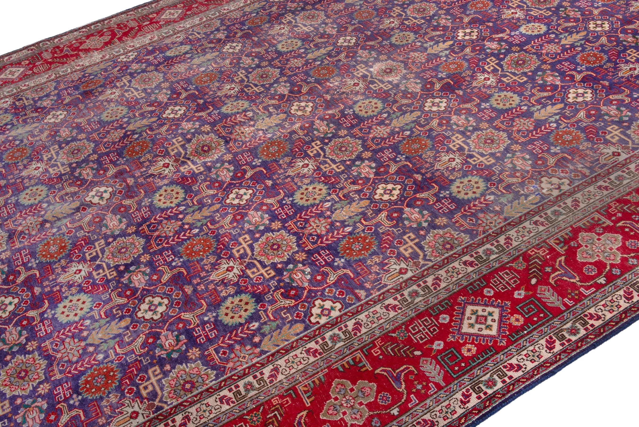 Persian Tabriz oversized rug in deep indigo and deep red, view 6 of 21