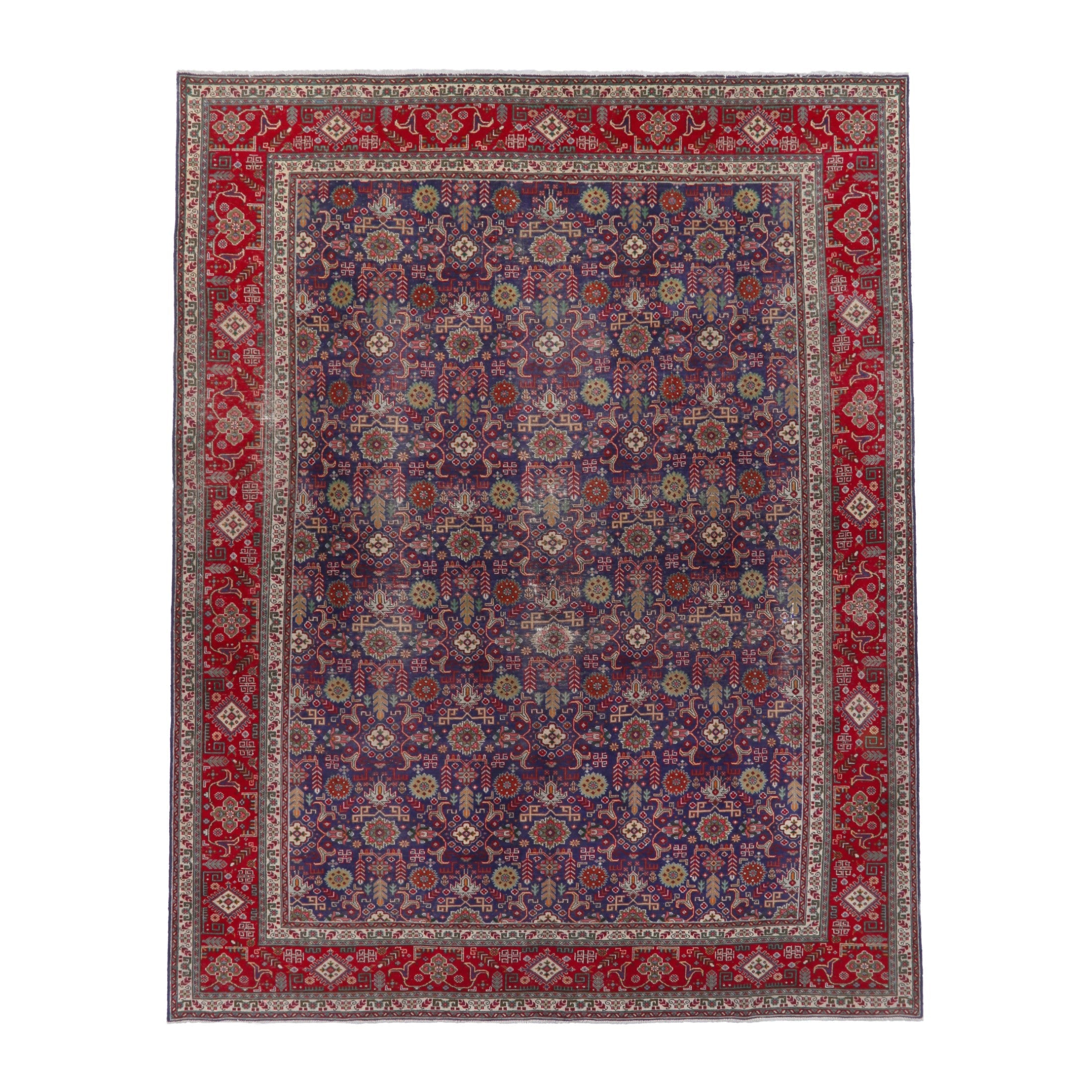 Persian Tabriz oversized rug in deep indigo and deep red, 9'9" x 12'11"