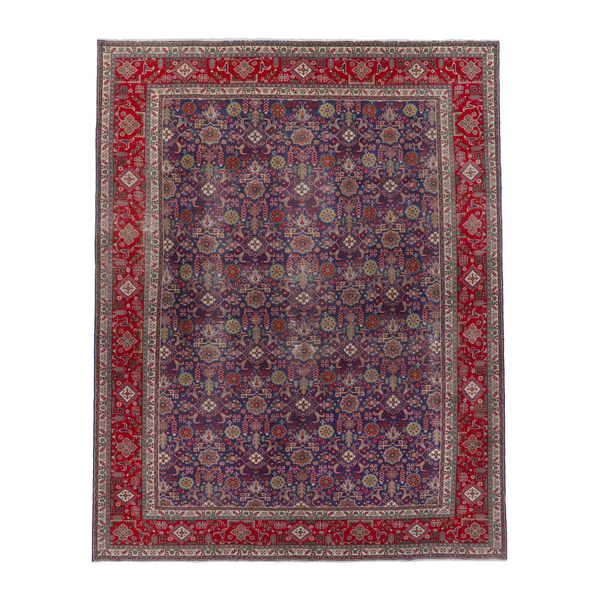 Persian Tabriz oversized rug in deep indigo and deep red, 9'9" x 12'11"