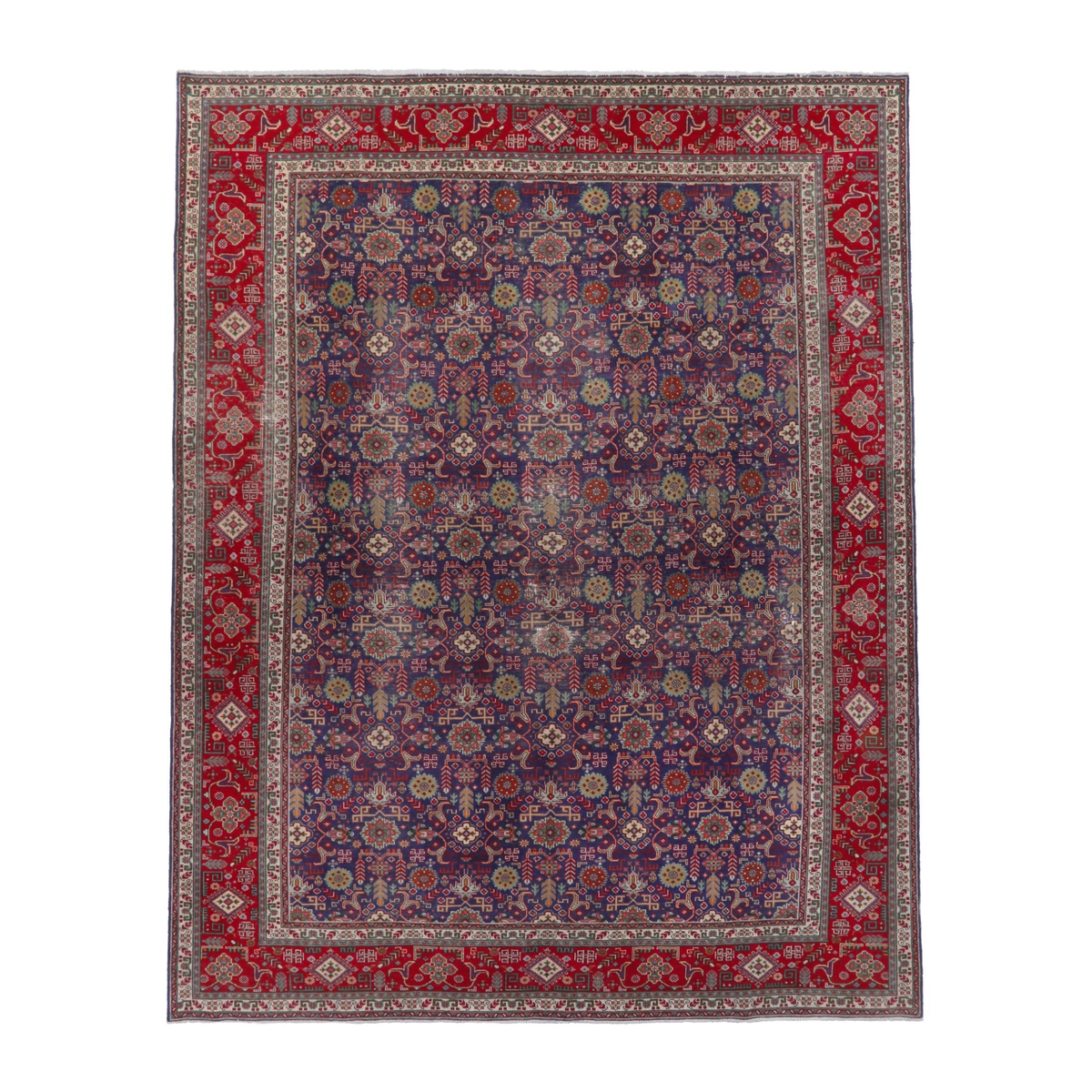 Persian Tabriz oversized rug in deep indigo and deep red, 9'9" x 12'11"