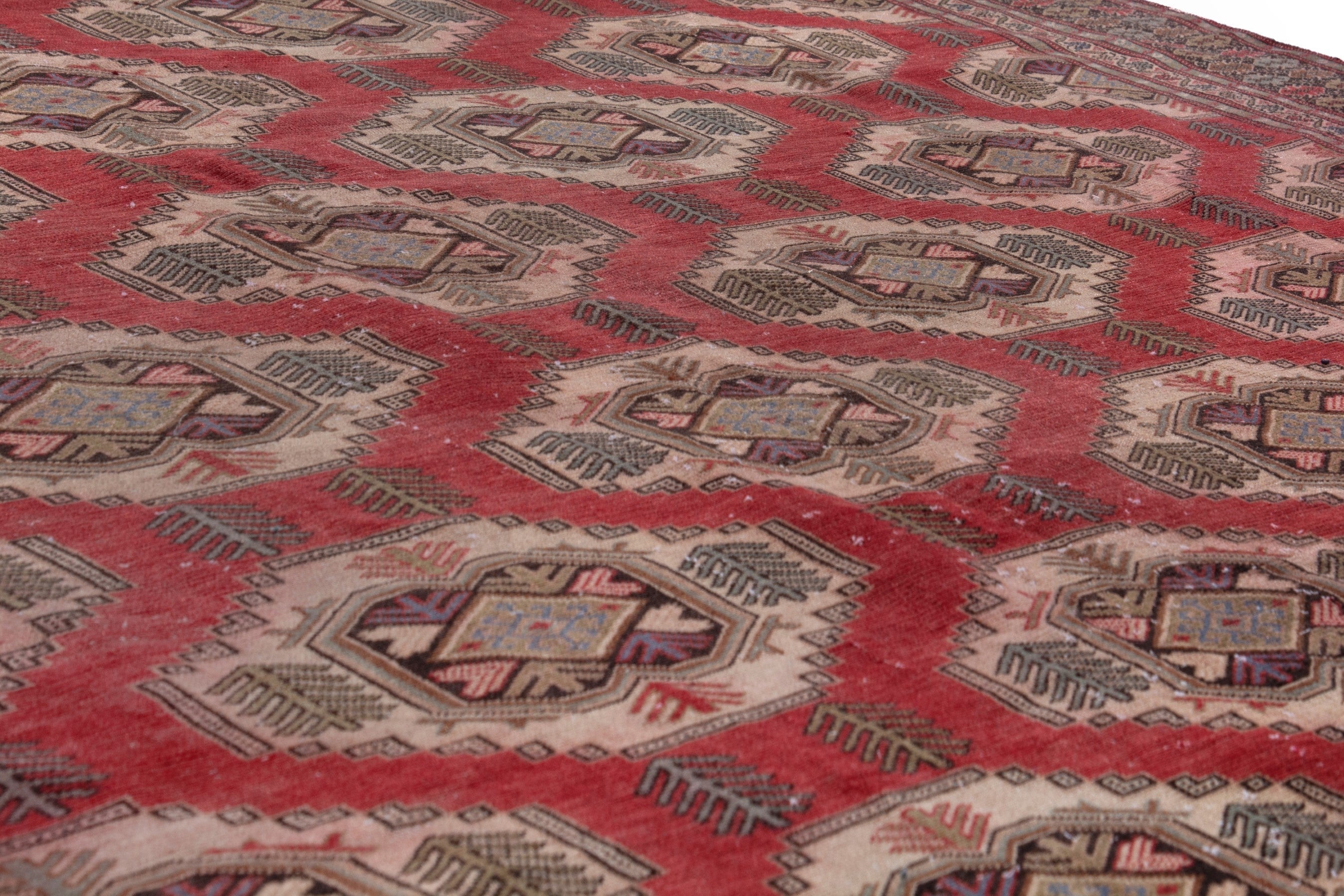 Persian Torkaman oversized rug in deep red and tan, view 10 of 21