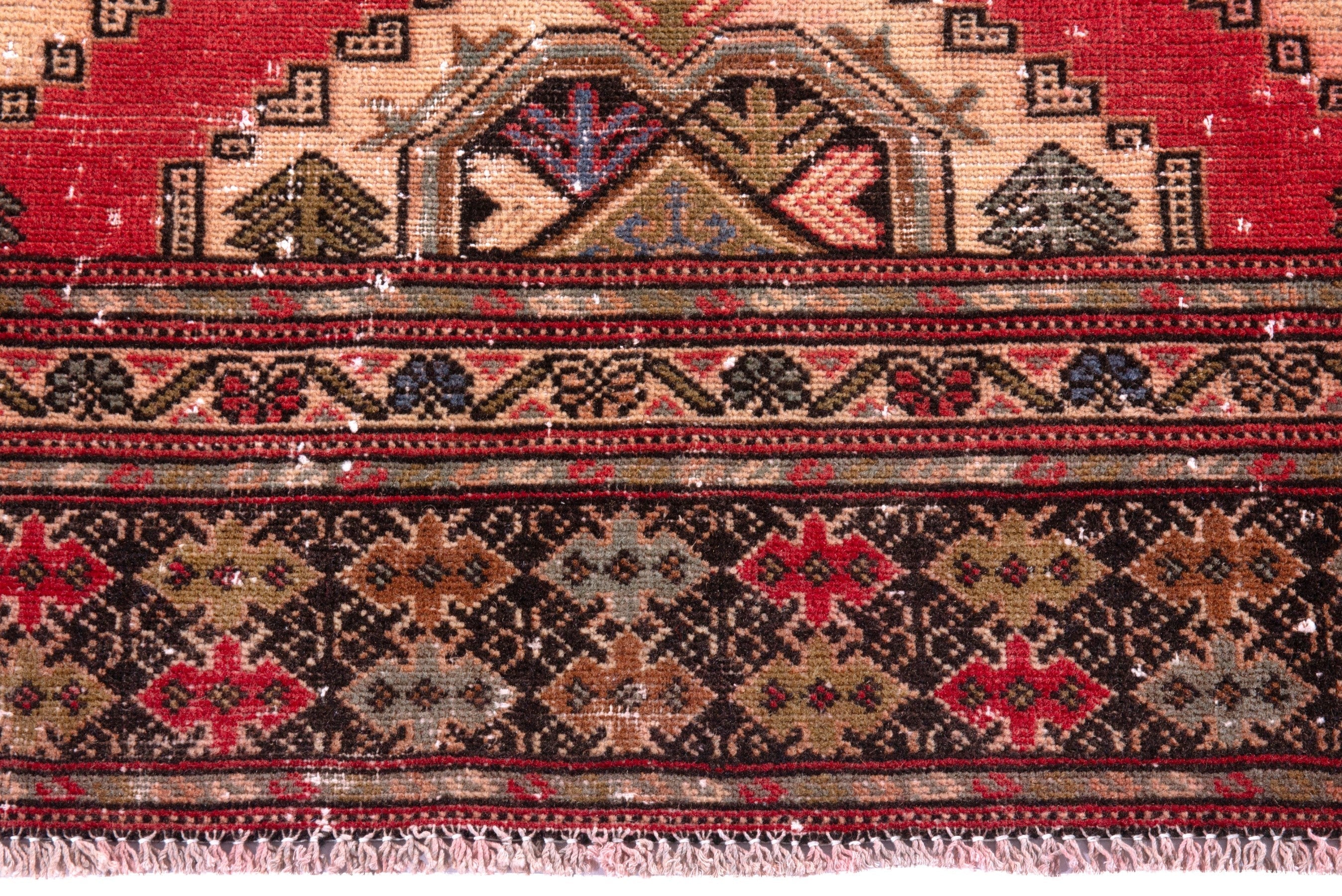 Persian Torkaman oversized rug in deep red and tan, view 11 of 21