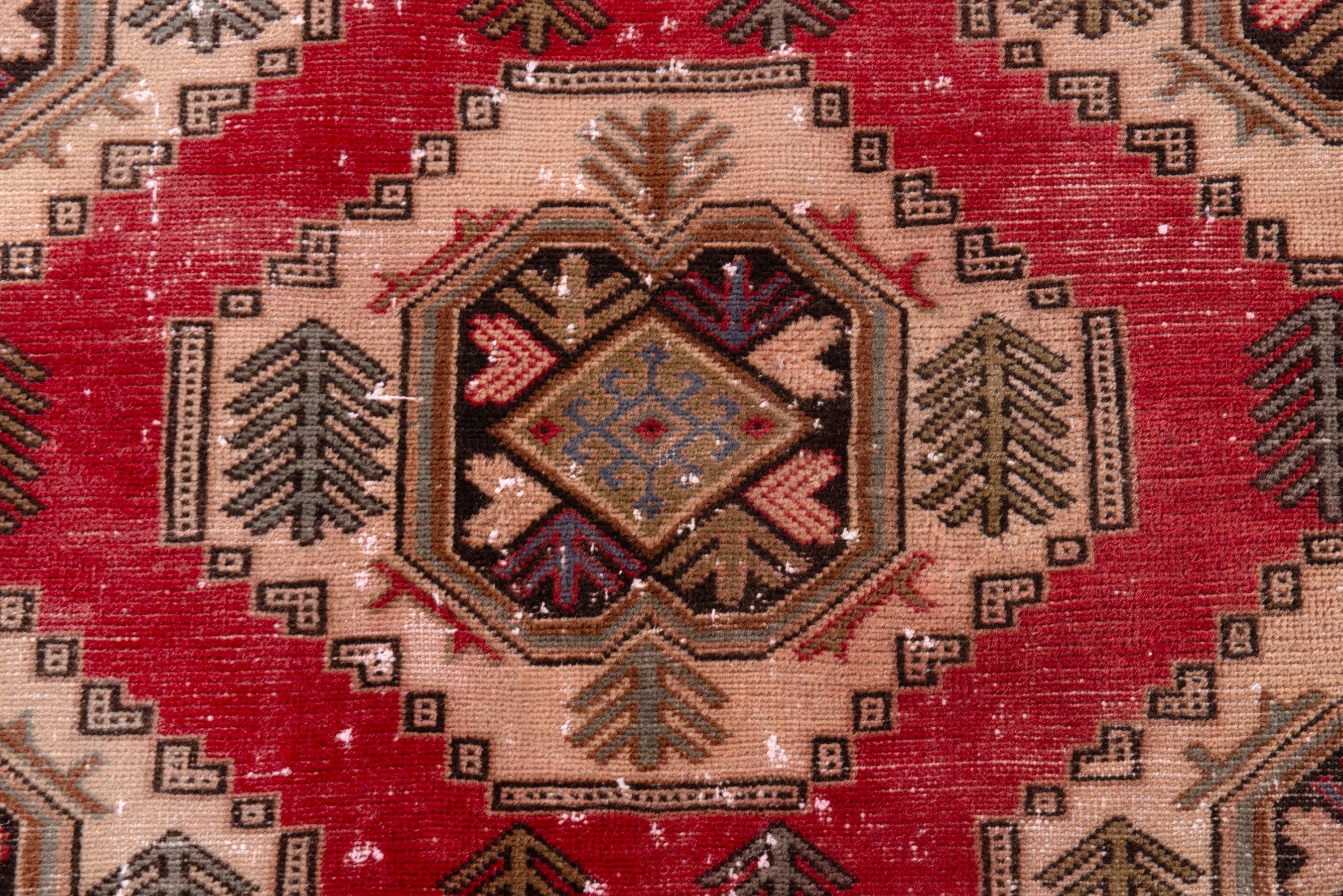 Persian Torkaman oversized rug in deep red and tan, view 13 of 21