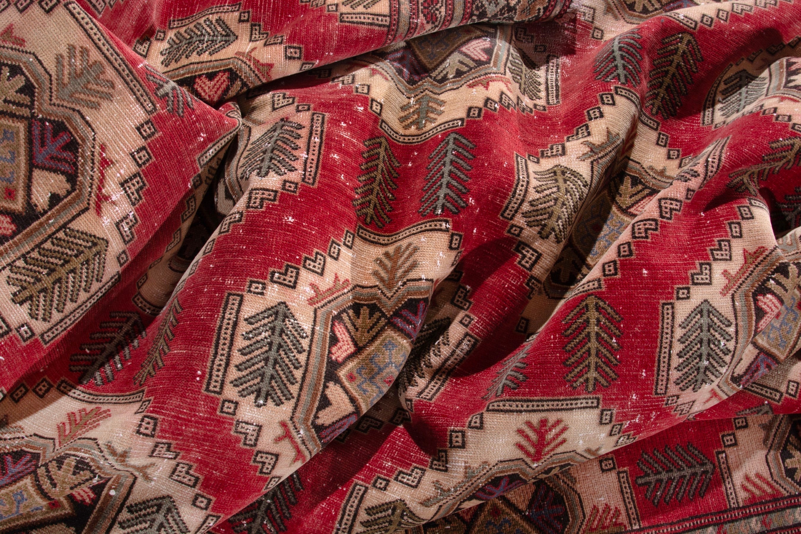 Persian Torkaman oversized rug in deep red and tan, view 19 of 21
