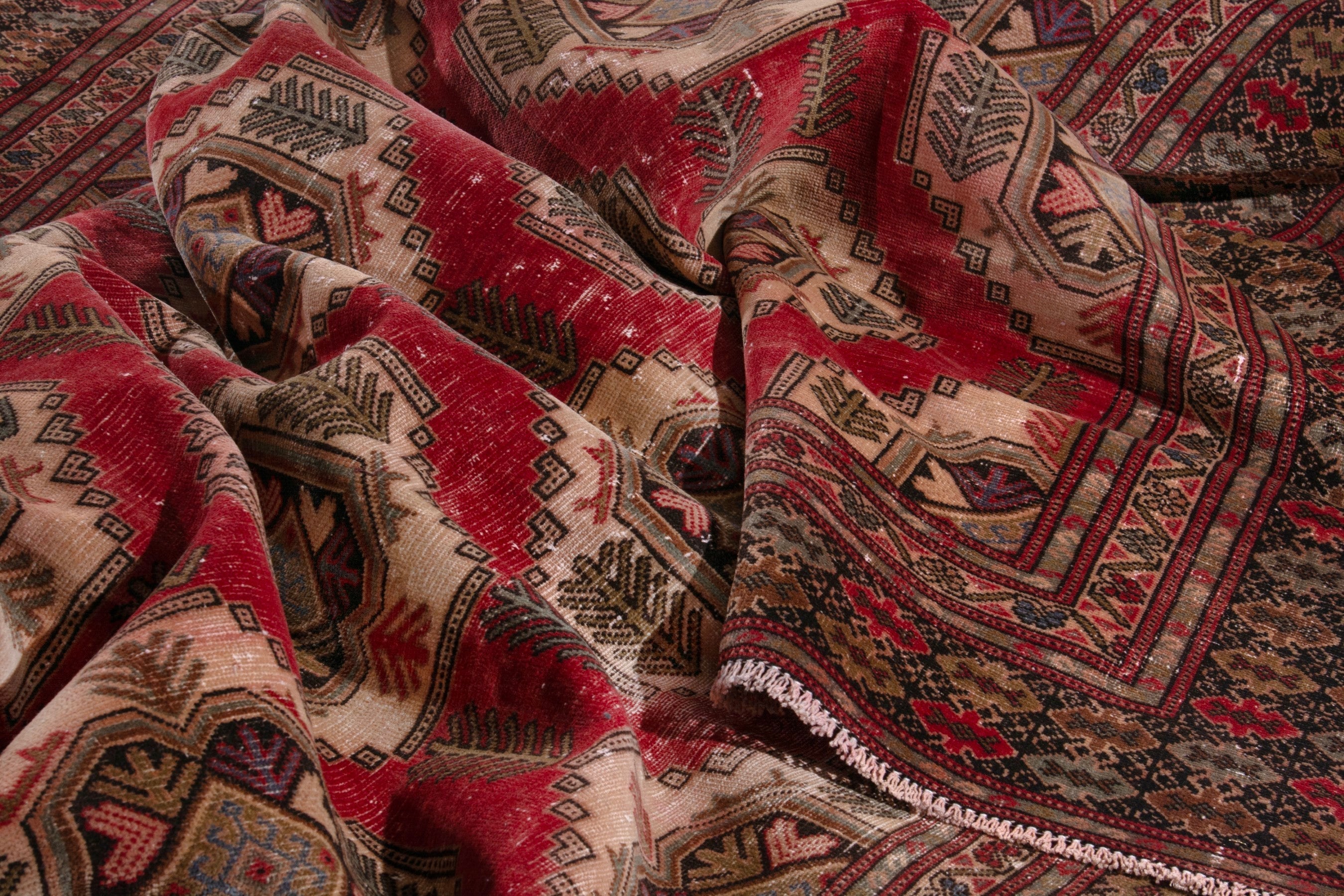 Persian Torkaman oversized rug in deep red and tan, view 20 of 21