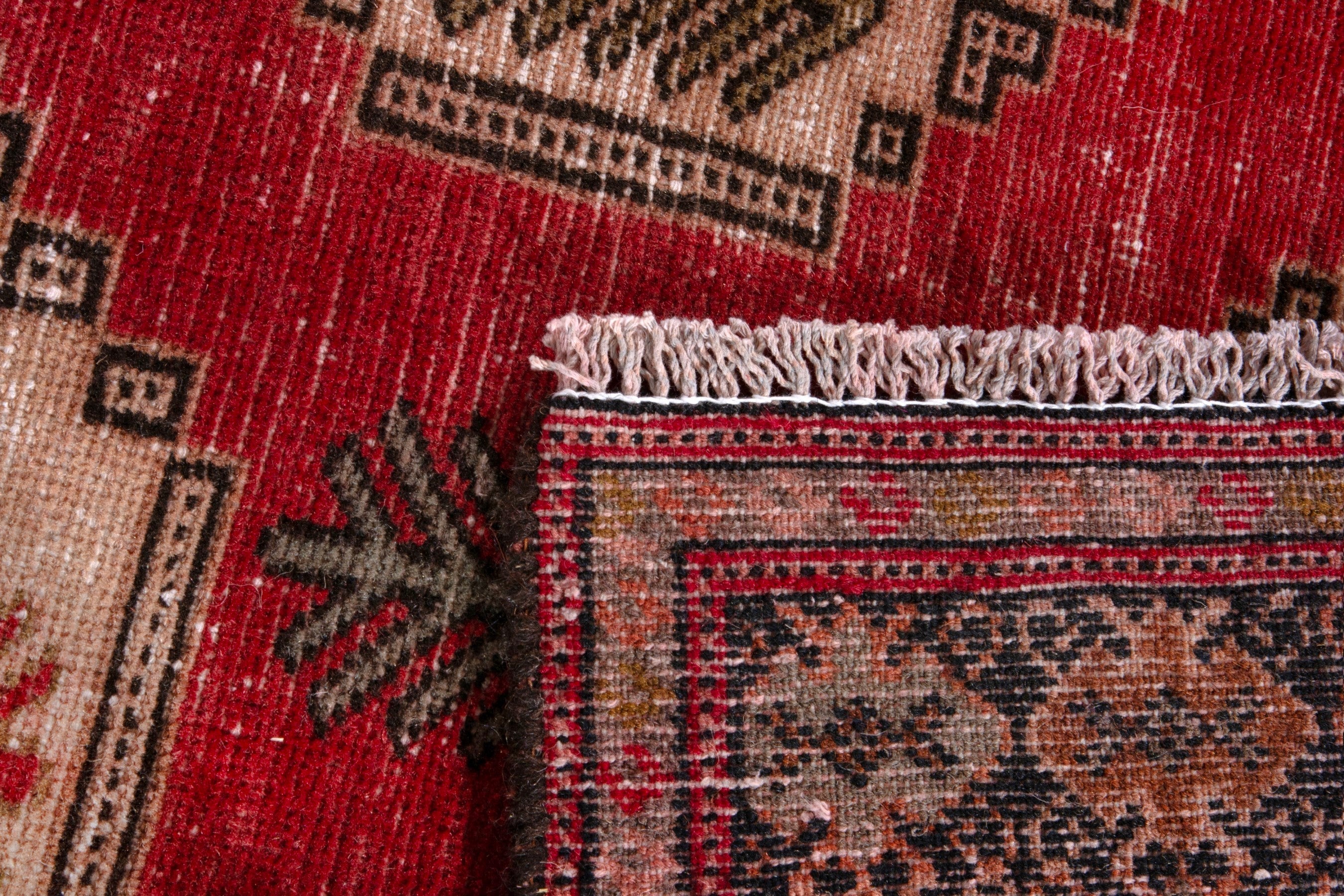 Persian Torkaman oversized rug in deep red and tan, view 21 of 21
