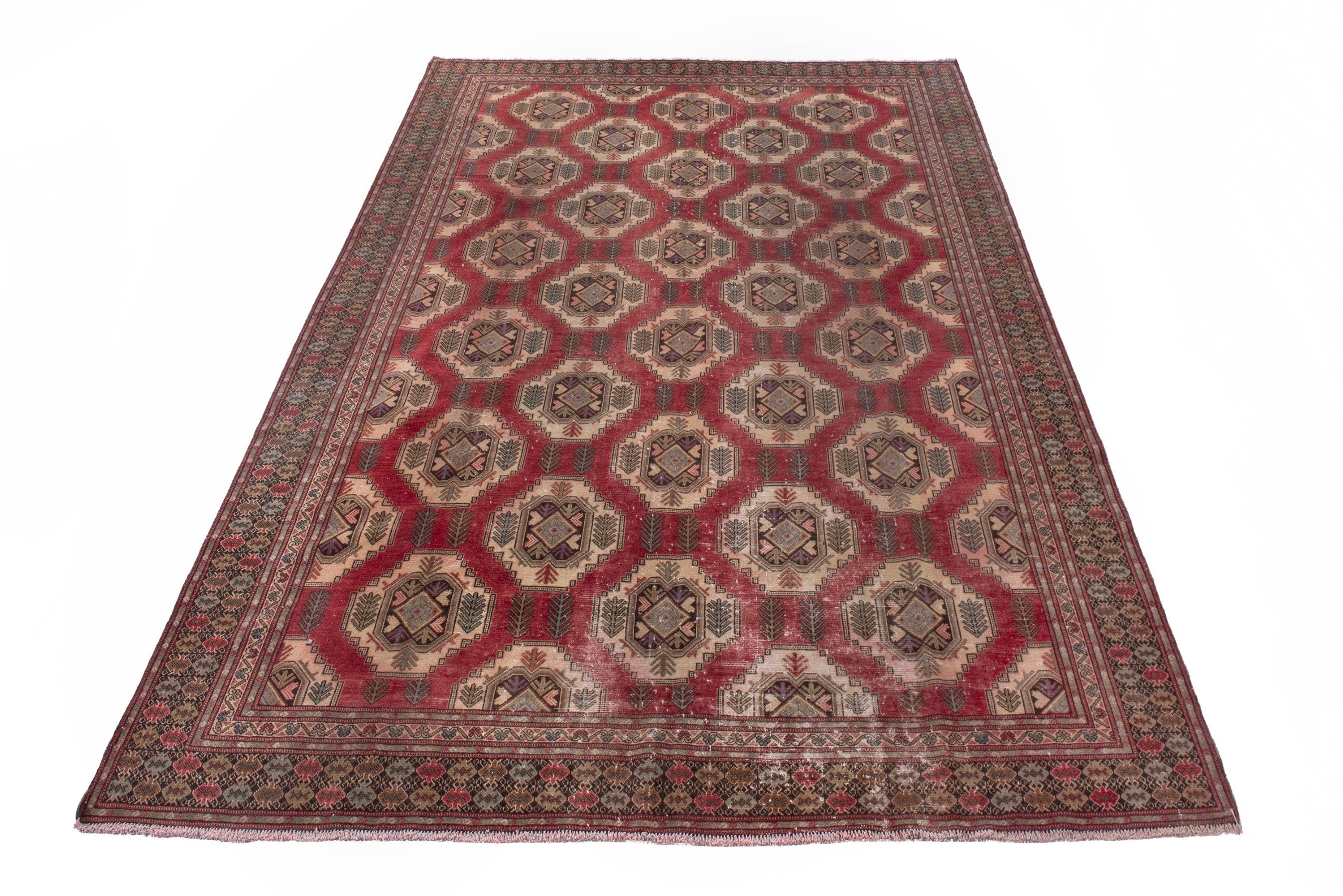 Persian Torkaman oversized rug in deep red and tan, view 2 of 21