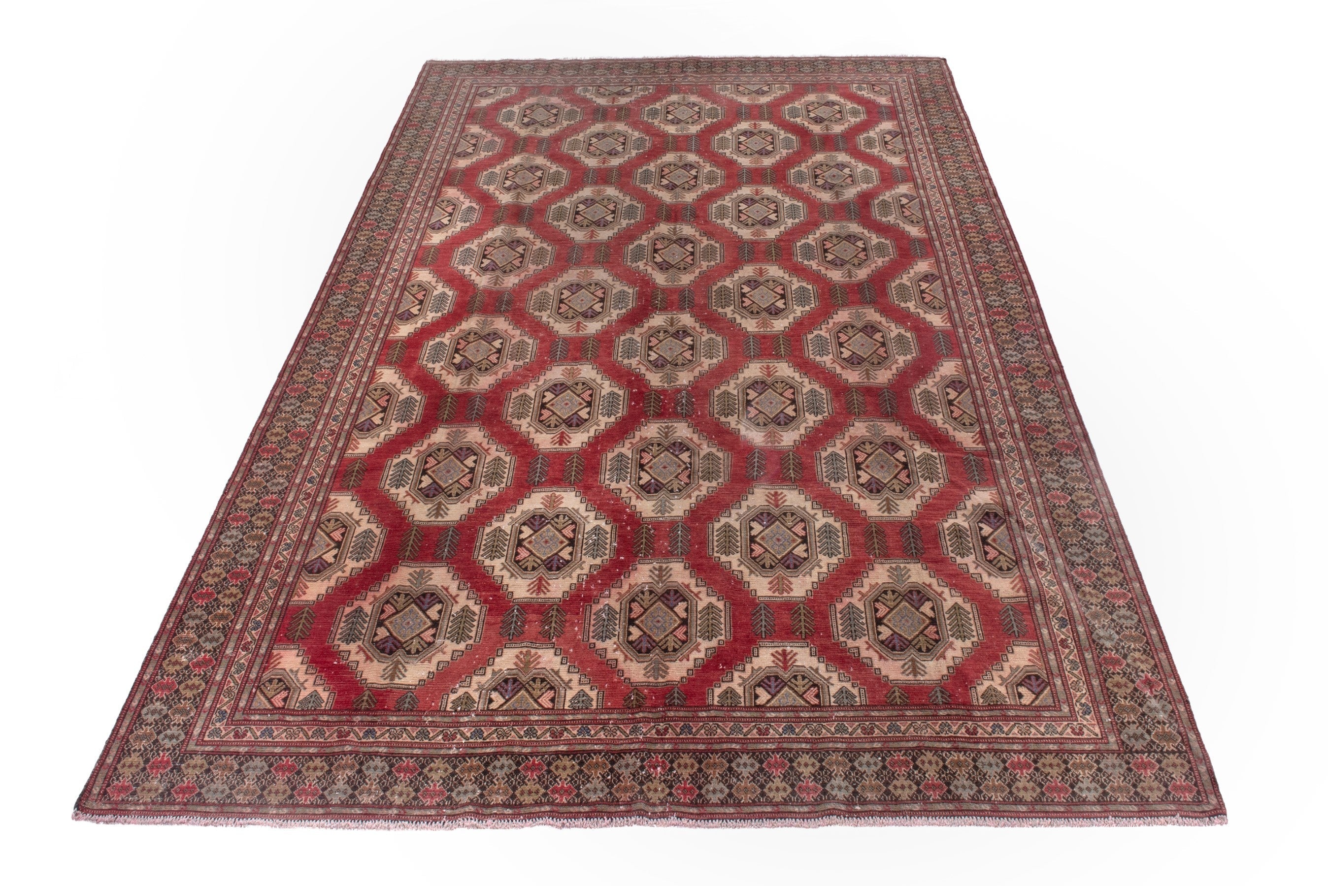 Persian Torkaman oversized rug in deep red and tan, view 3 of 21