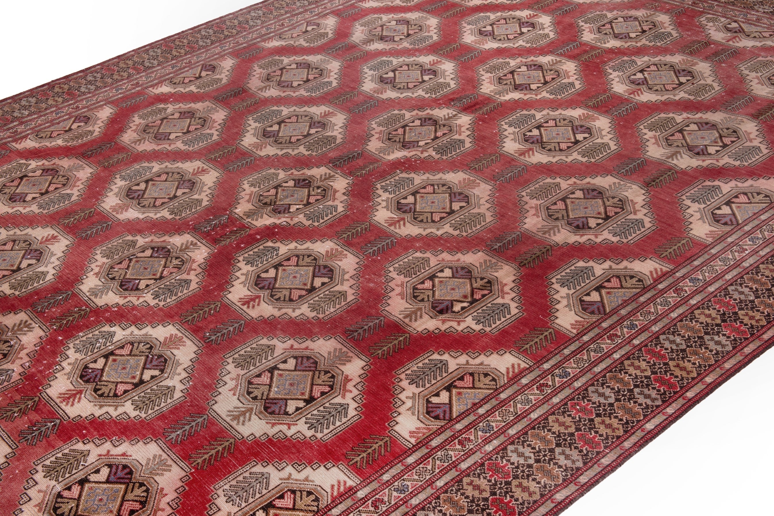 Persian Torkaman oversized rug in deep red and tan, view 6 of 21