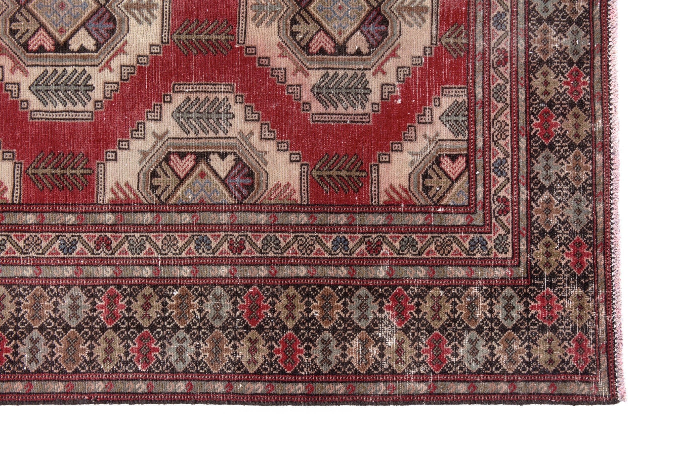 Persian Torkaman oversized rug in deep red and tan, view 5 of 21