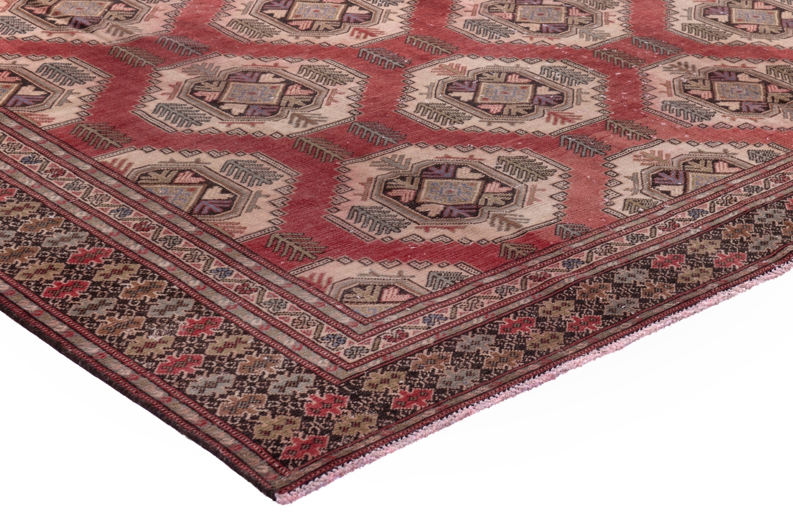 Persian Torkaman oversized rug in deep red and tan, view 4 of 21