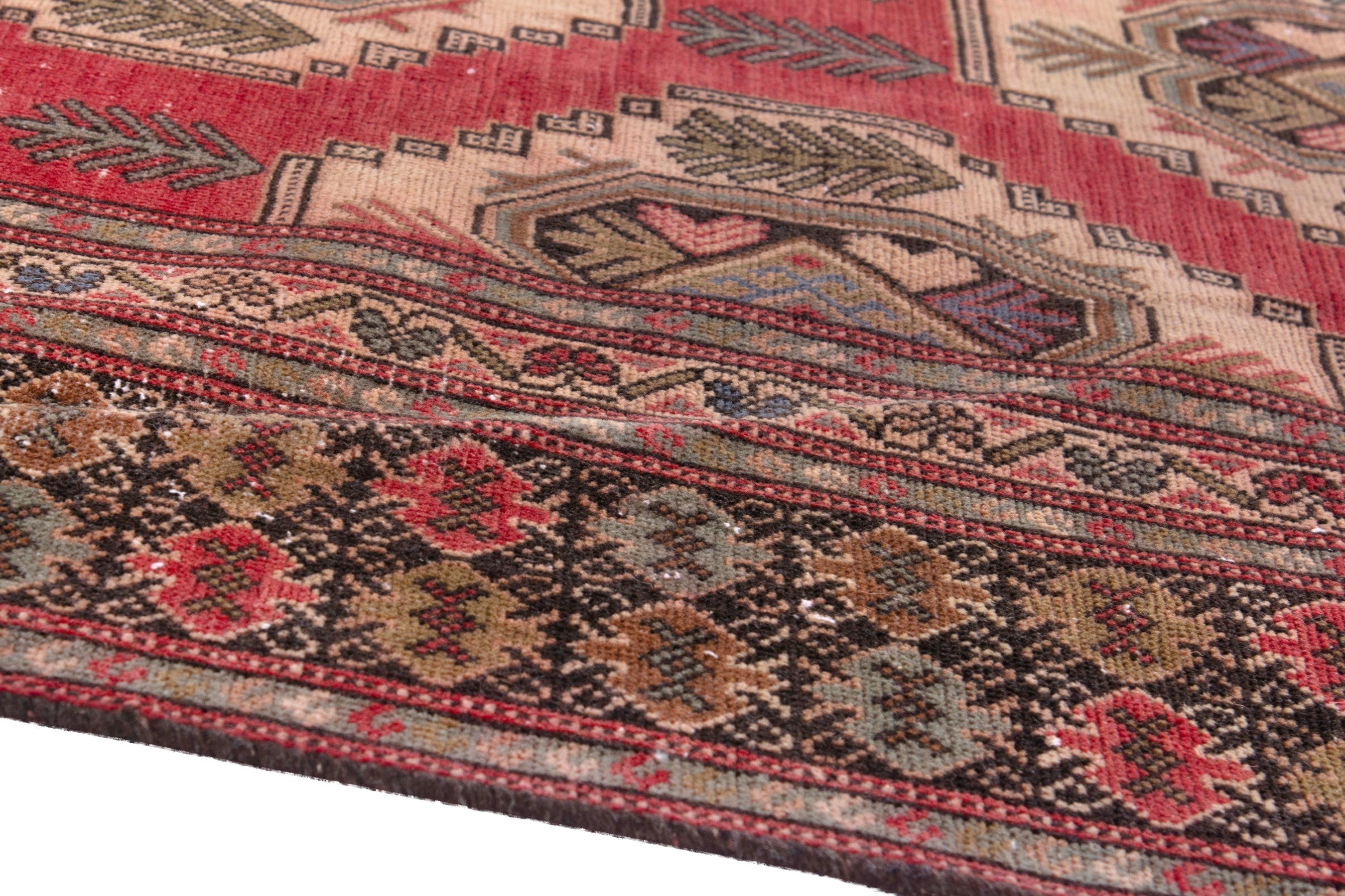 Persian Torkaman oversized rug in deep red and tan, view 8 of 21