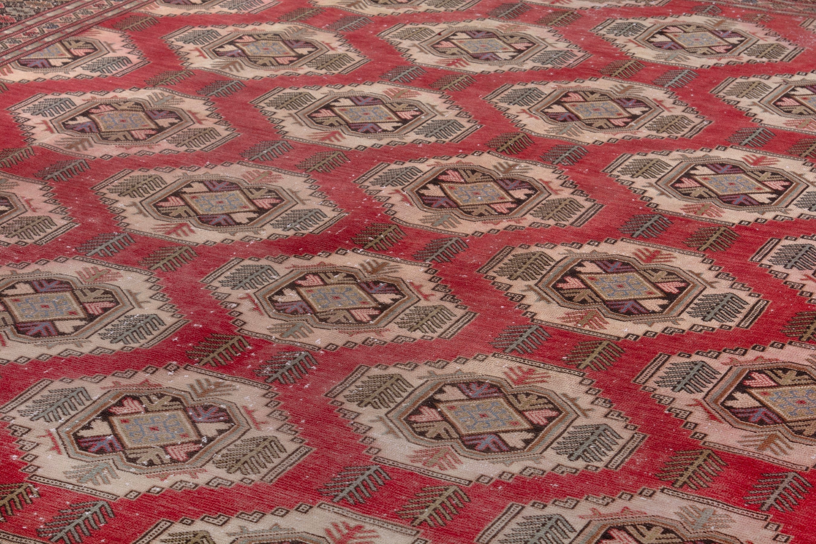 Persian Torkaman oversized rug in deep red and tan, view 9 of 21
