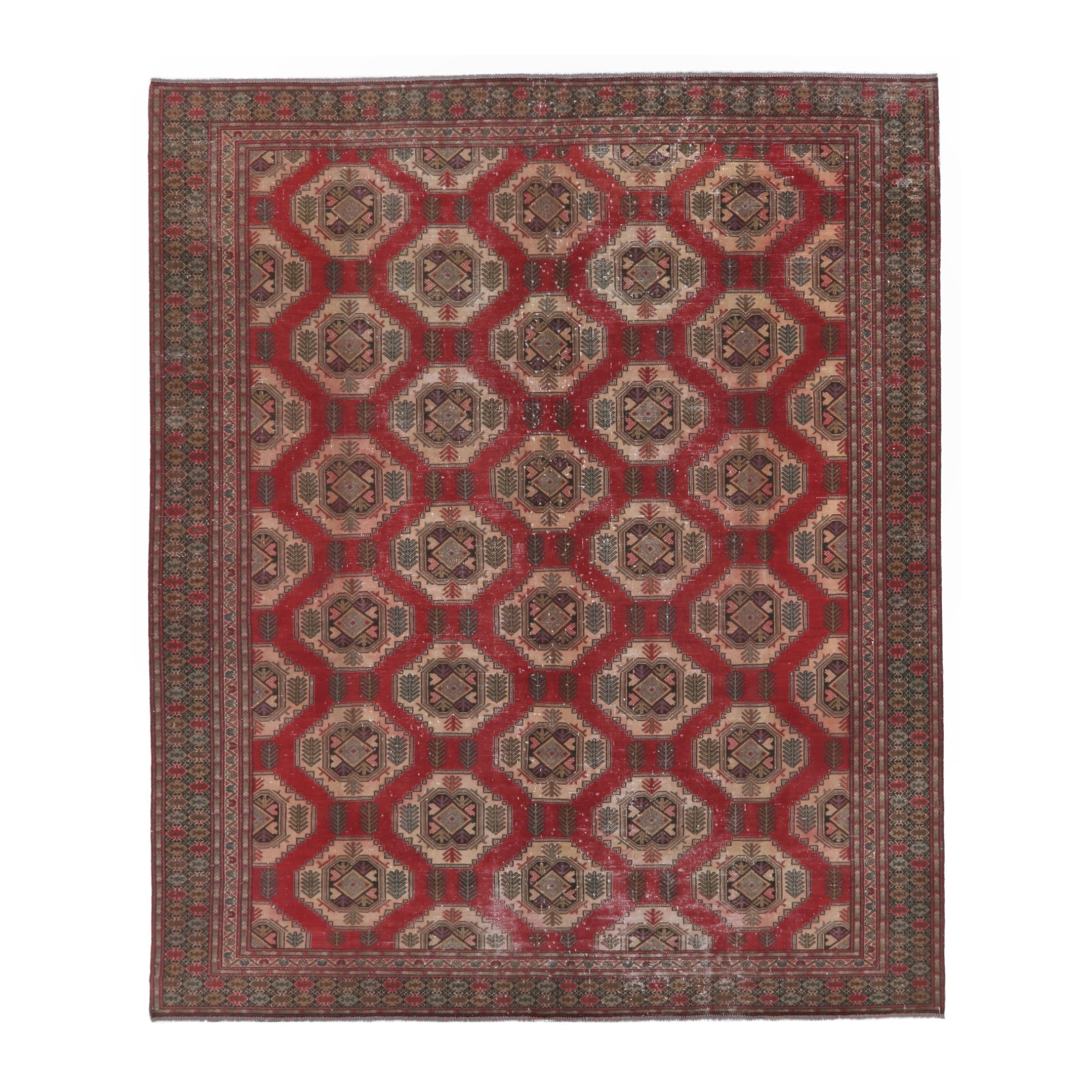 Persian Torkaman oversized rug in deep red and tan, 9'6" x 11'6"