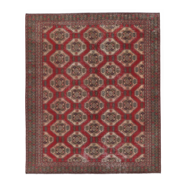 Persian Torkaman oversized rug in deep red and tan, 9'6" x 11'6"