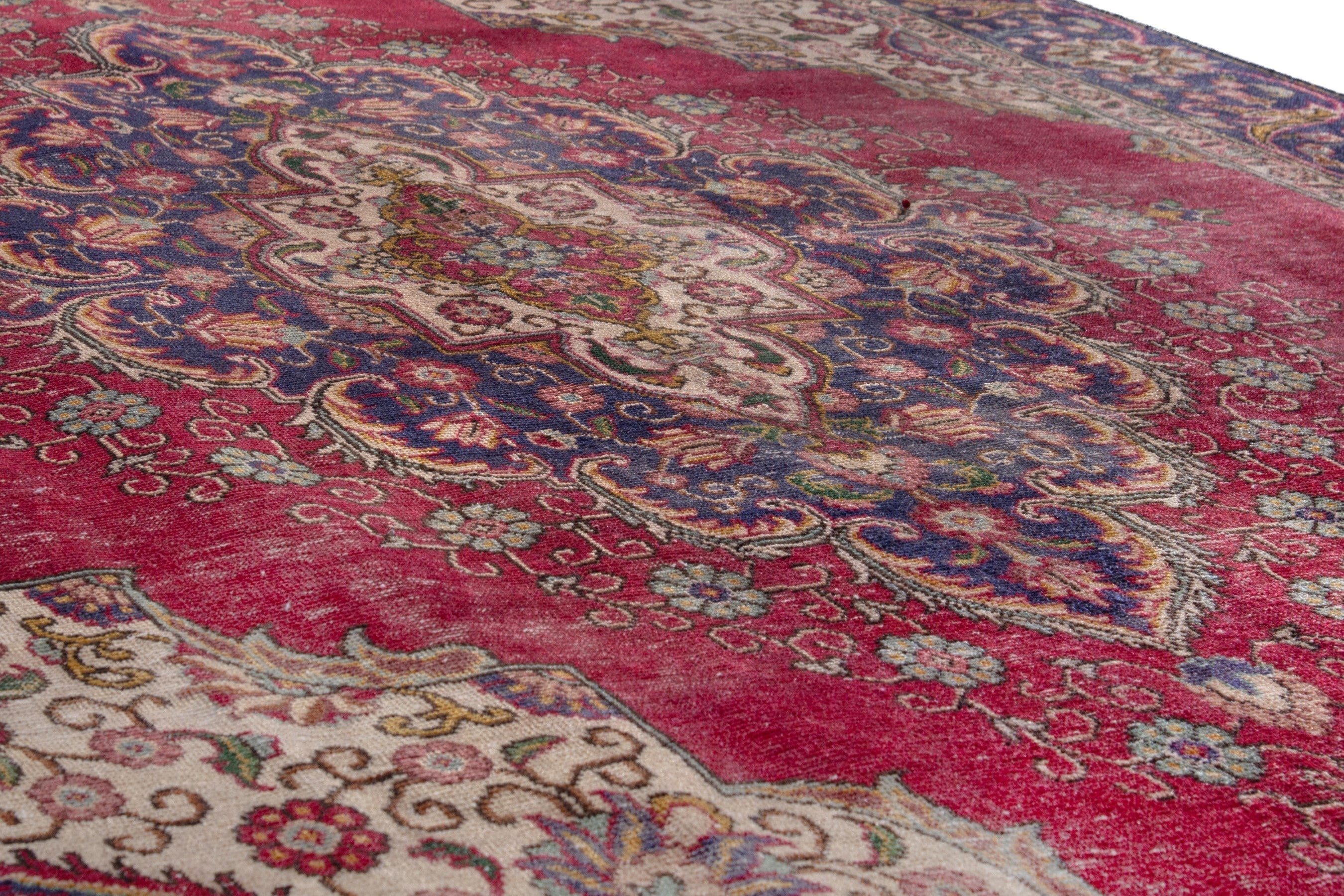 Persian Tabriz oversized rug in faded red and navy, view 10 of 24