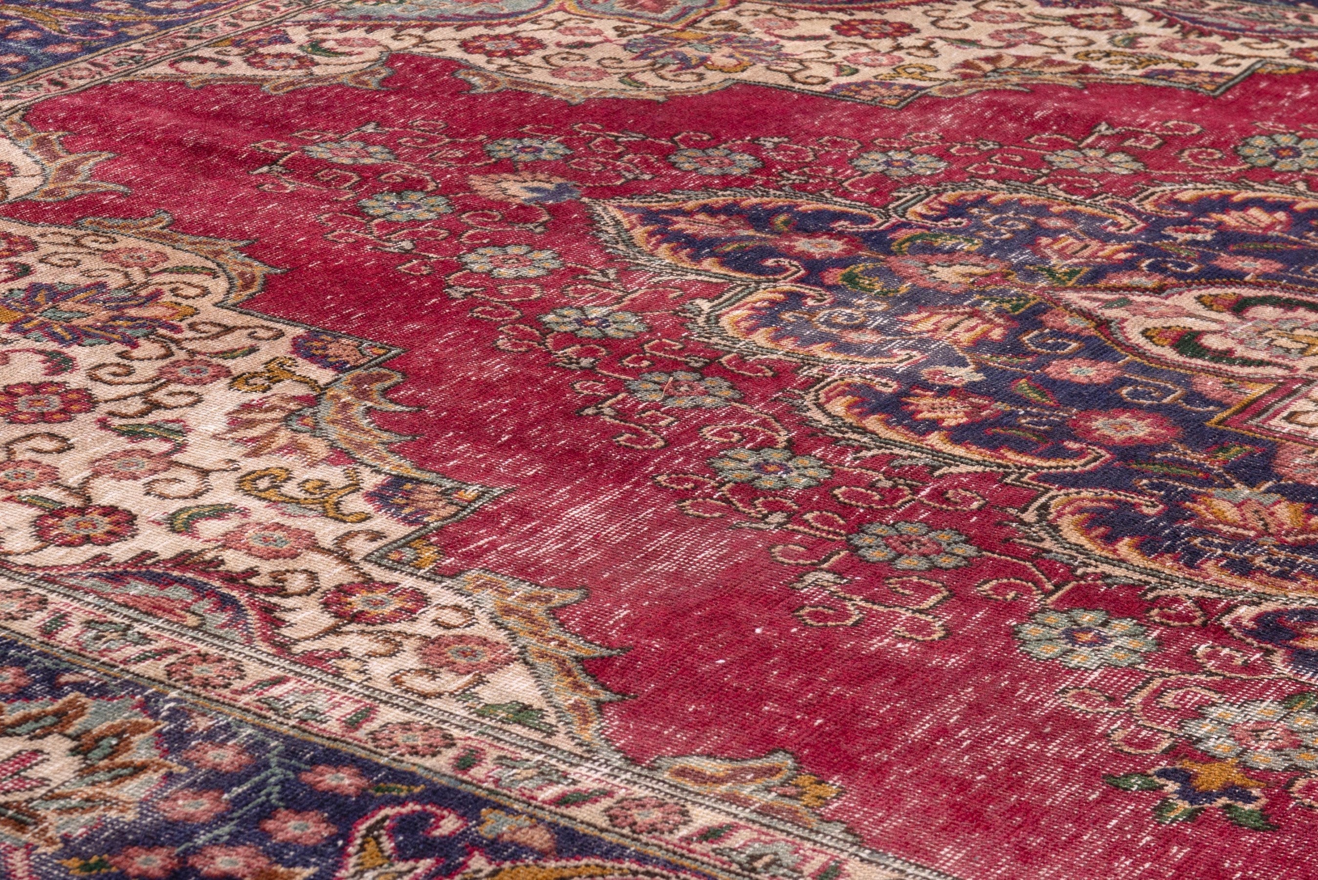 Persian Tabriz oversized rug in faded red and navy, view 18 of 24