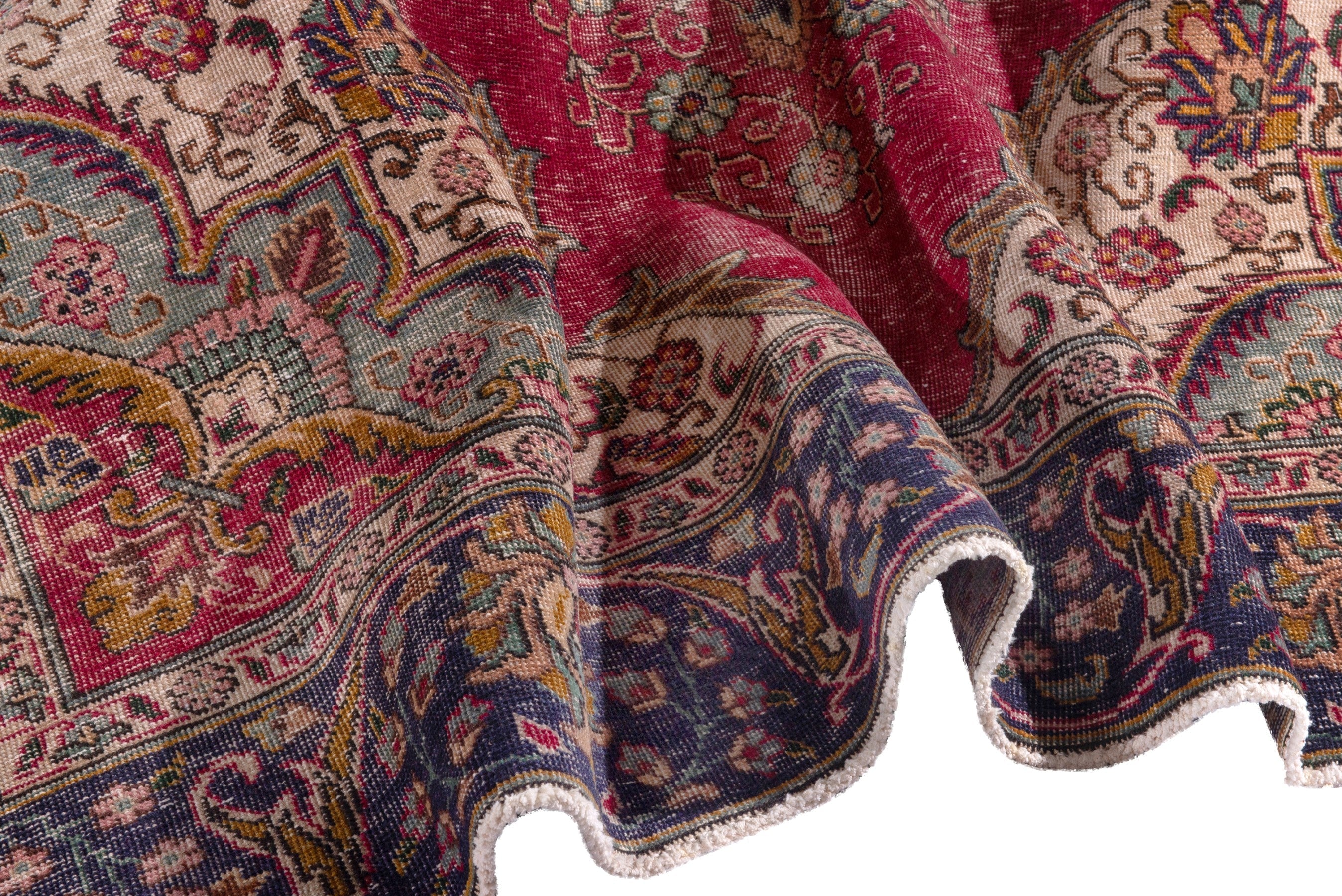 Persian Tabriz oversized rug in faded red and navy, view 19 of 24