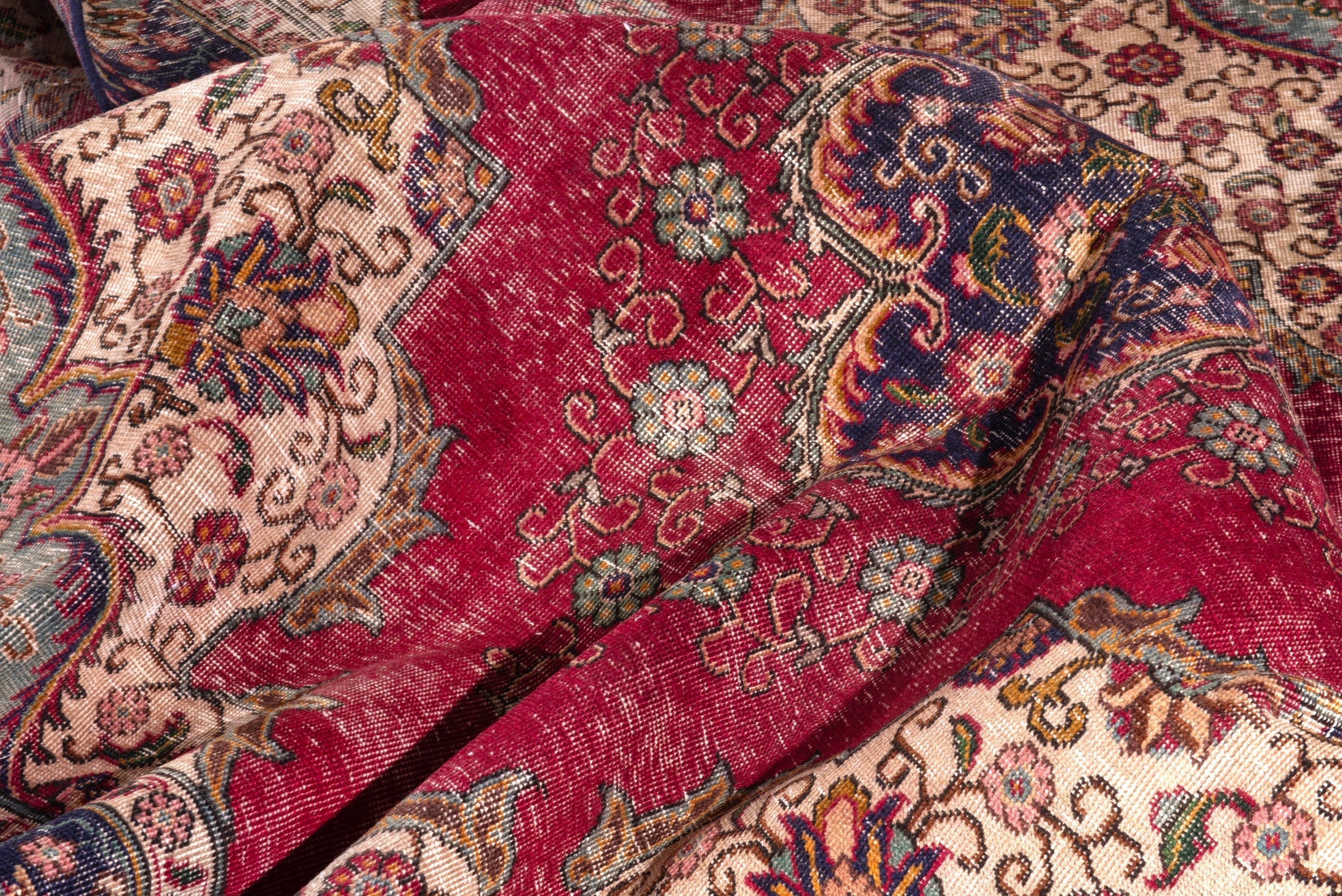 Persian Tabriz oversized rug in faded red and navy, view 20 of 24