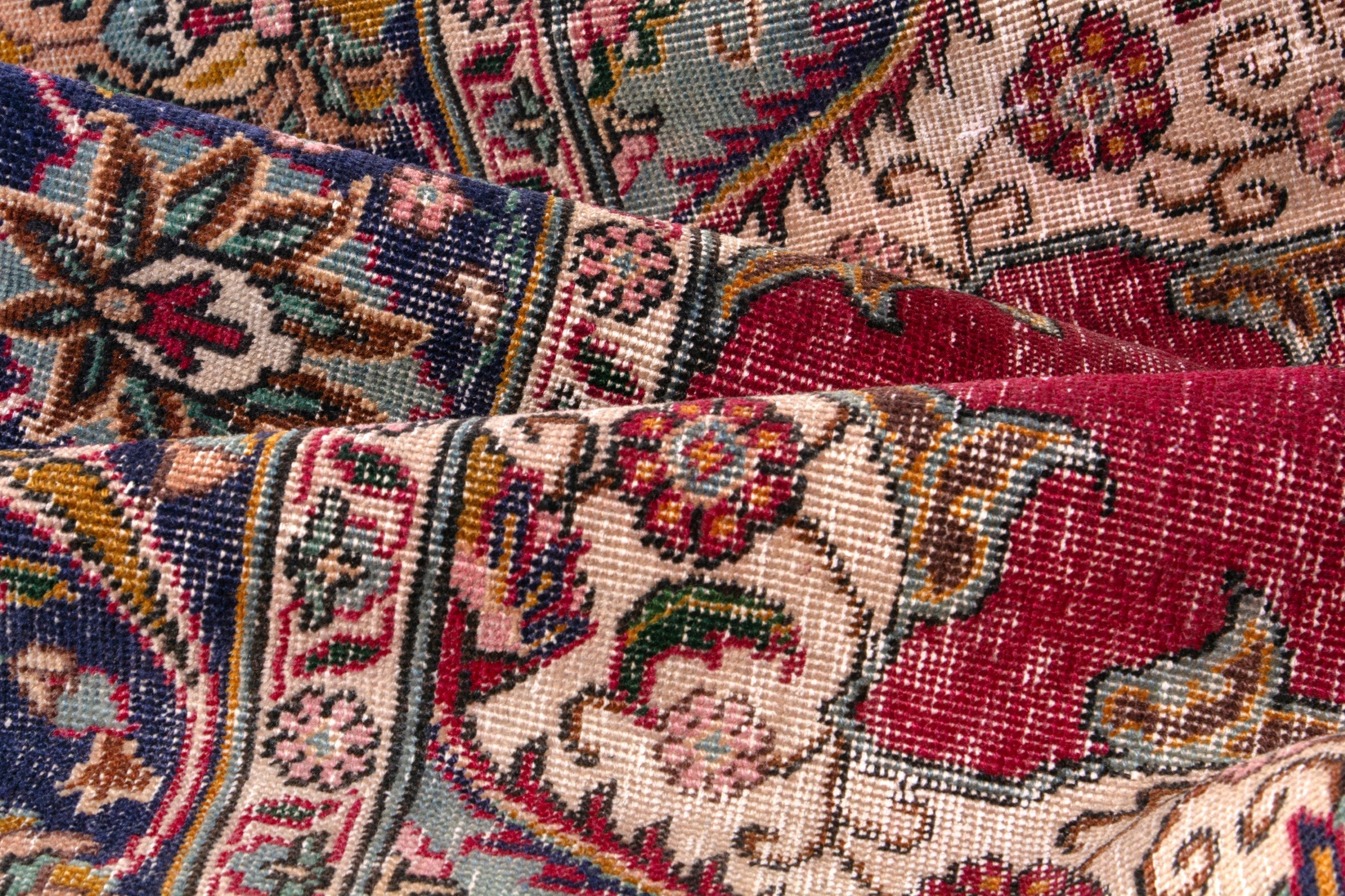 Persian Tabriz oversized rug in faded red and navy, view 22 of 24
