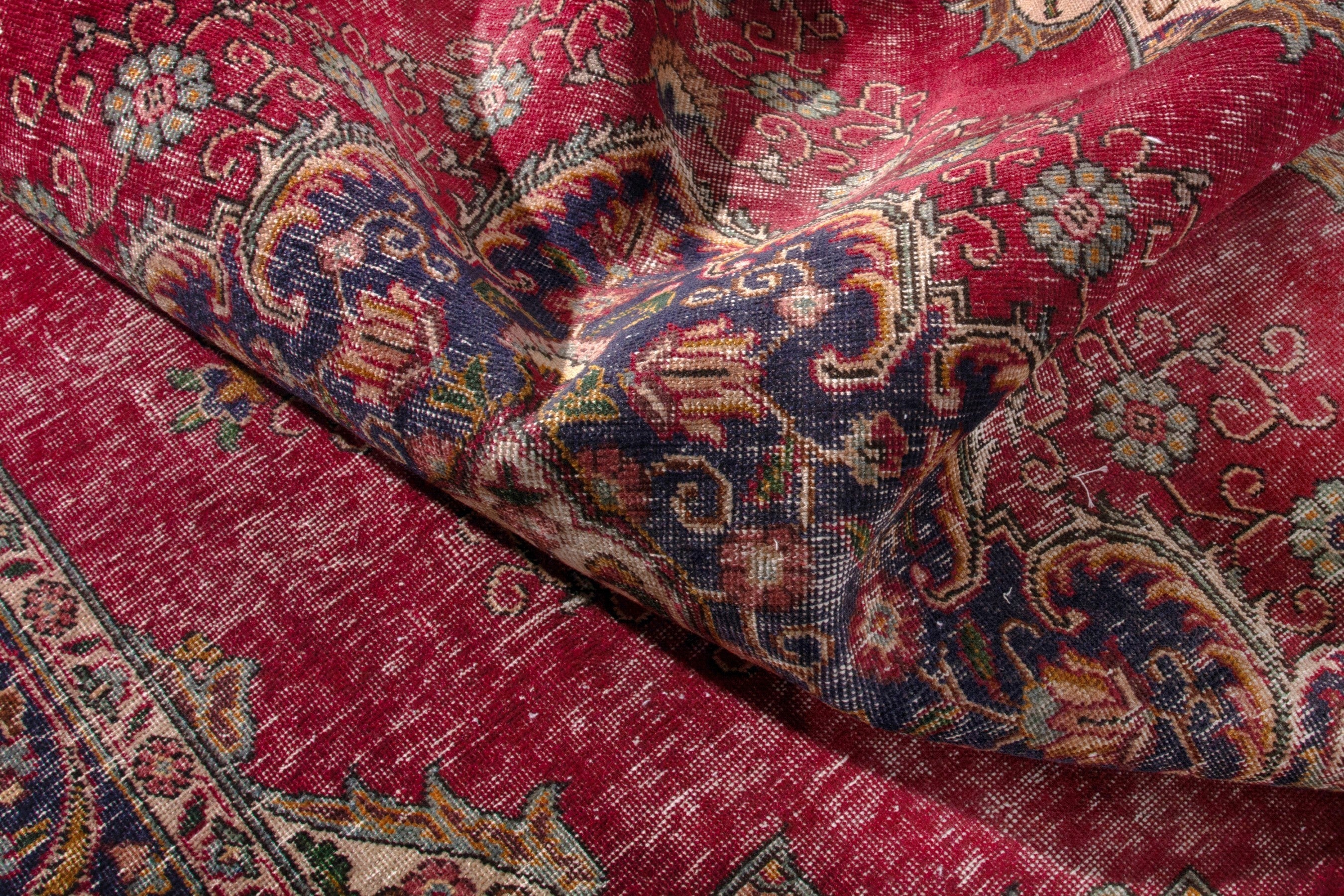 Persian Tabriz oversized rug in faded red and navy, view 23 of 24