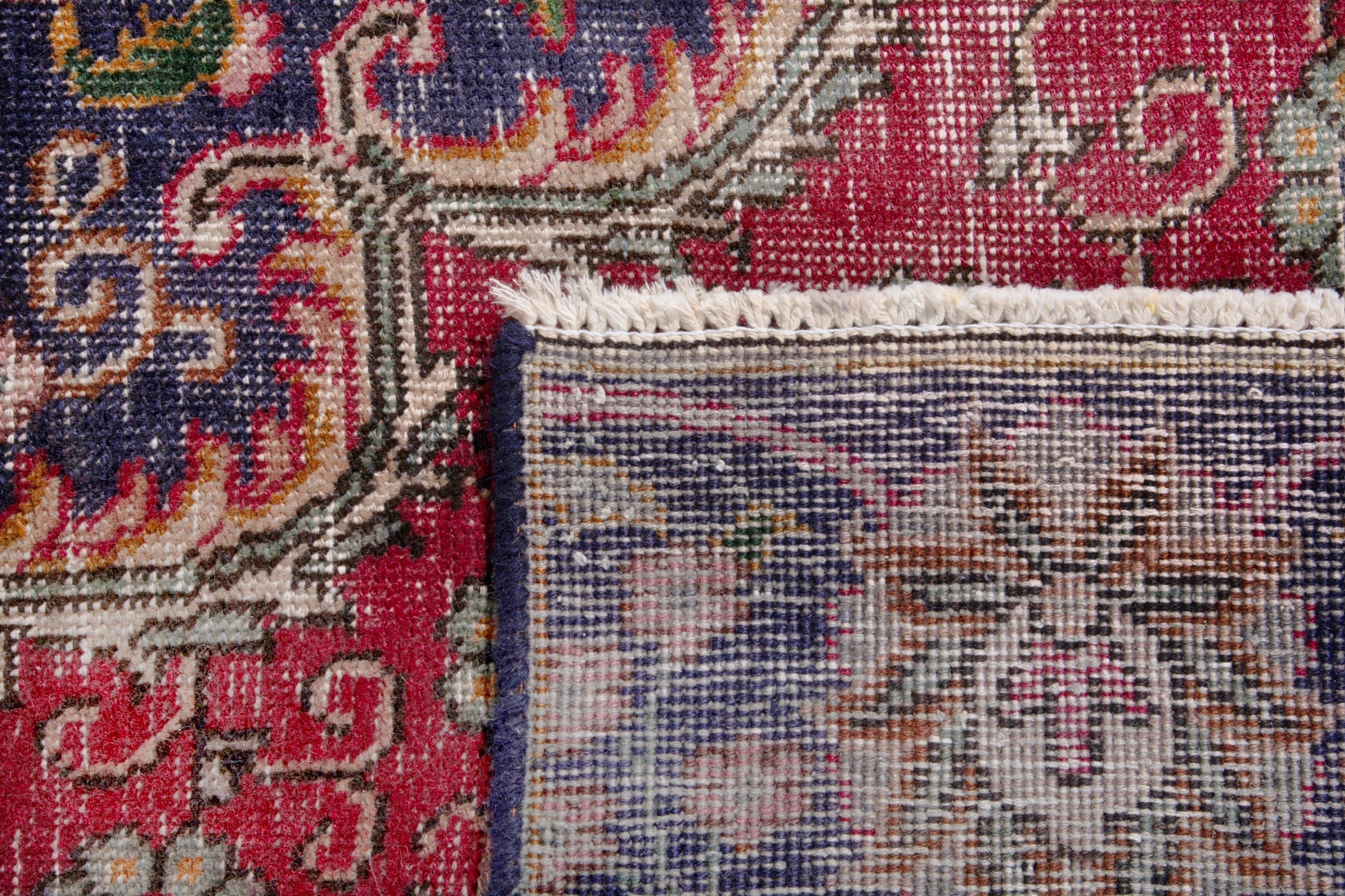 Persian Tabriz oversized rug in faded red and navy, view 24 of 24
