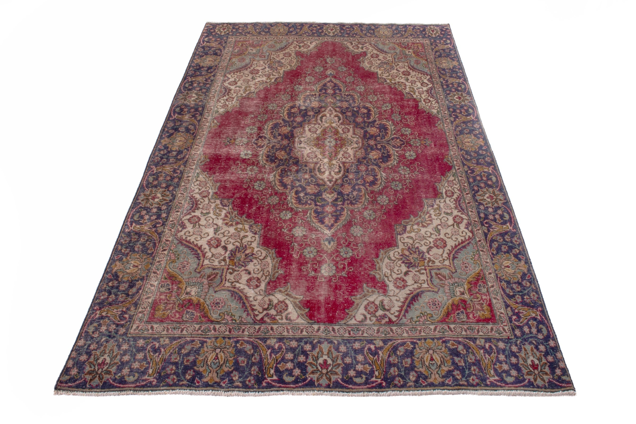 Persian Tabriz oversized rug in faded red and navy, view 2 of 24