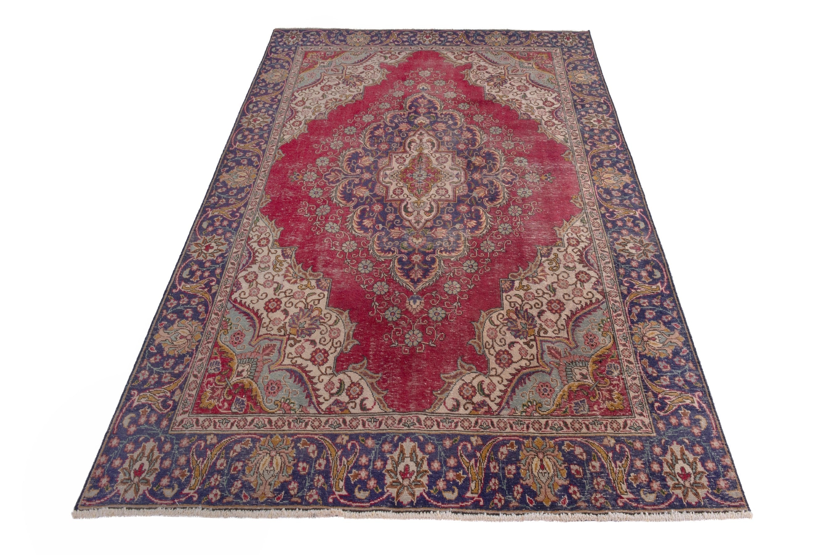 Persian Tabriz oversized rug in faded red and navy, view 3 of 24