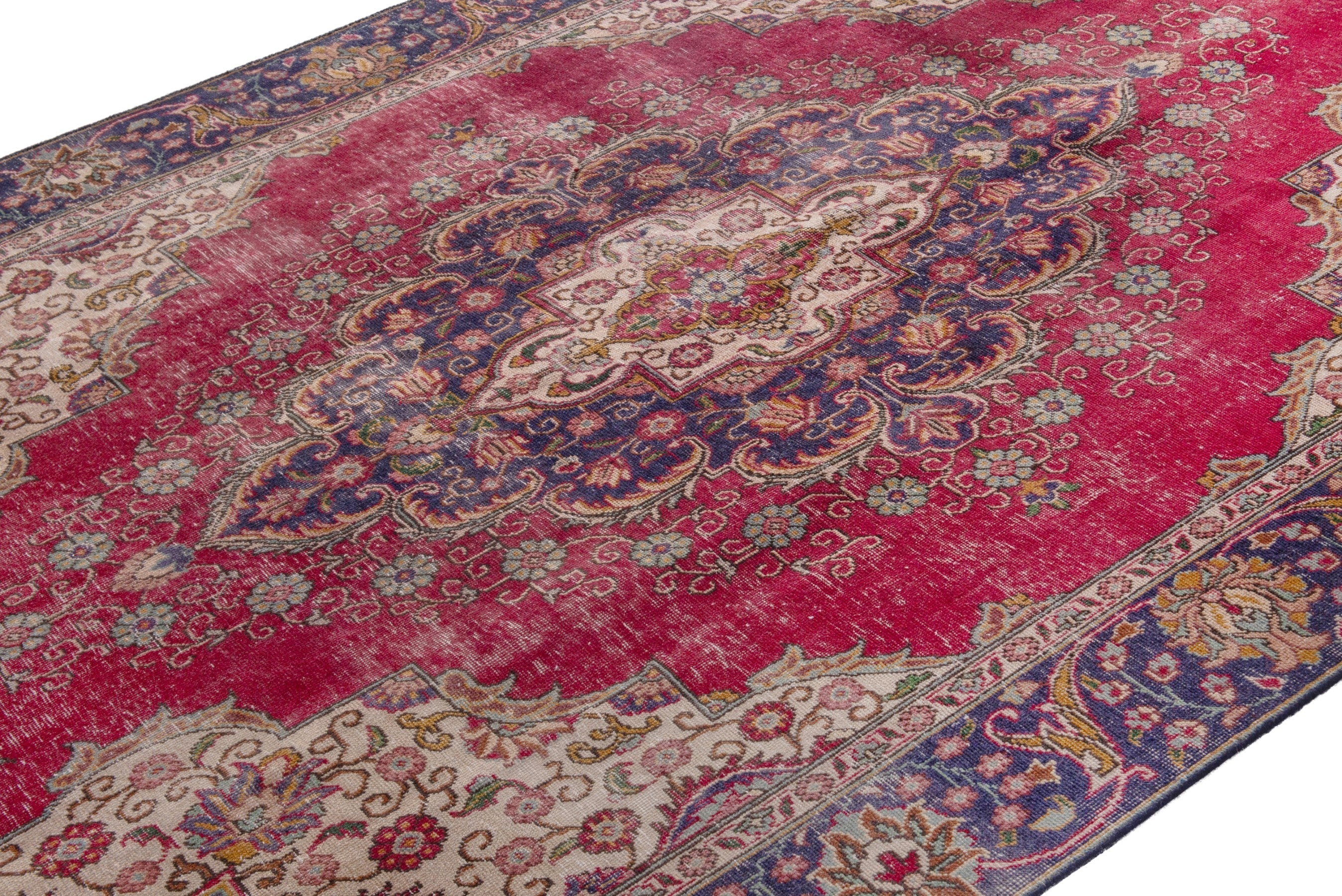 Persian Tabriz oversized rug in faded red and navy, view 6 of 24
