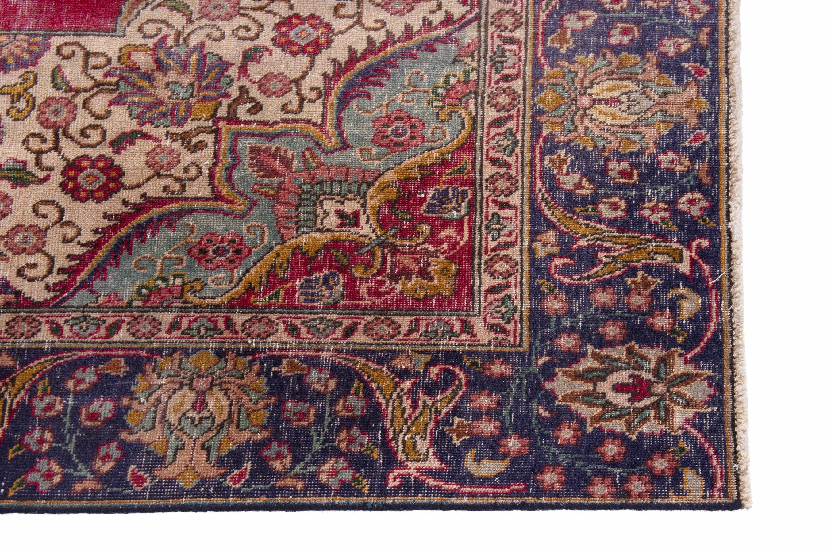 Persian Tabriz oversized rug in faded red and navy, view 5 of 24