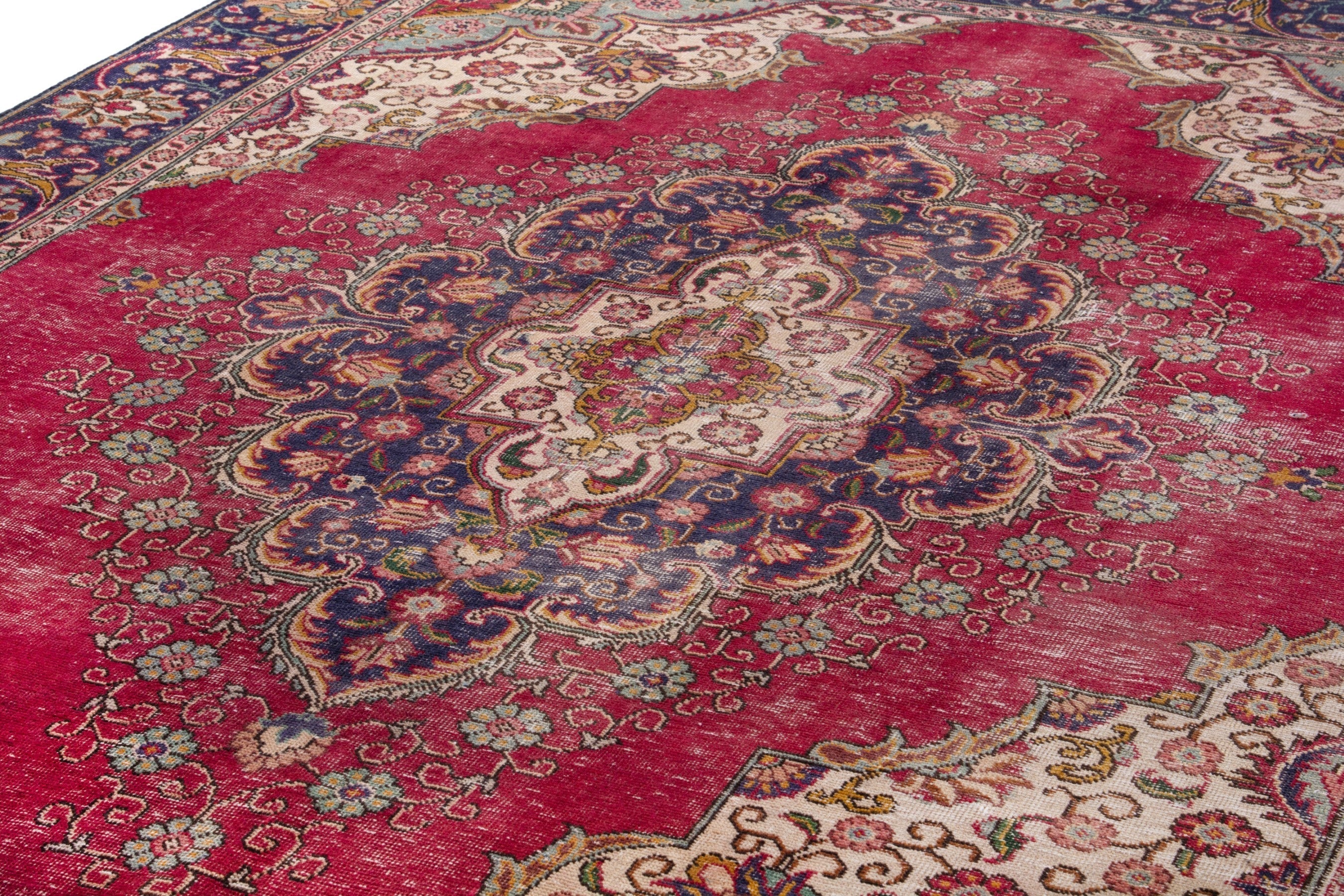 Persian Tabriz oversized rug in faded red and navy, view 9 of 24
