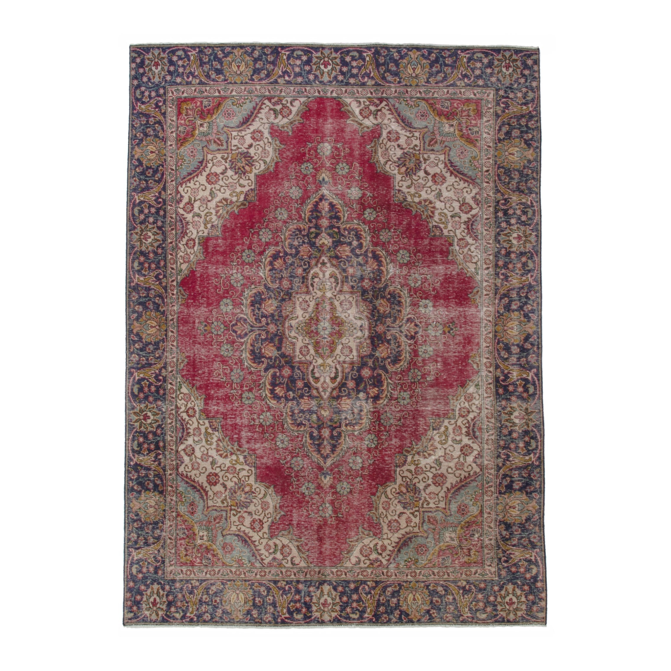 Persian Tabriz oversized rug in faded red and navy, 7'3" x 10'8"