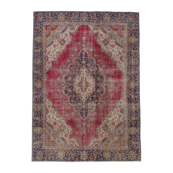 Persian Tabriz oversized rug in faded red and navy, 7'3" x 10'8"
