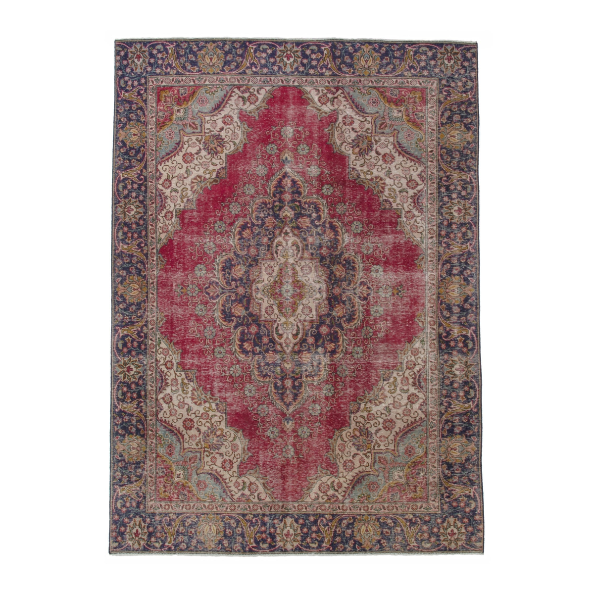 Persian Tabriz oversized rug in faded red and navy, 7'3" x 10'8"
