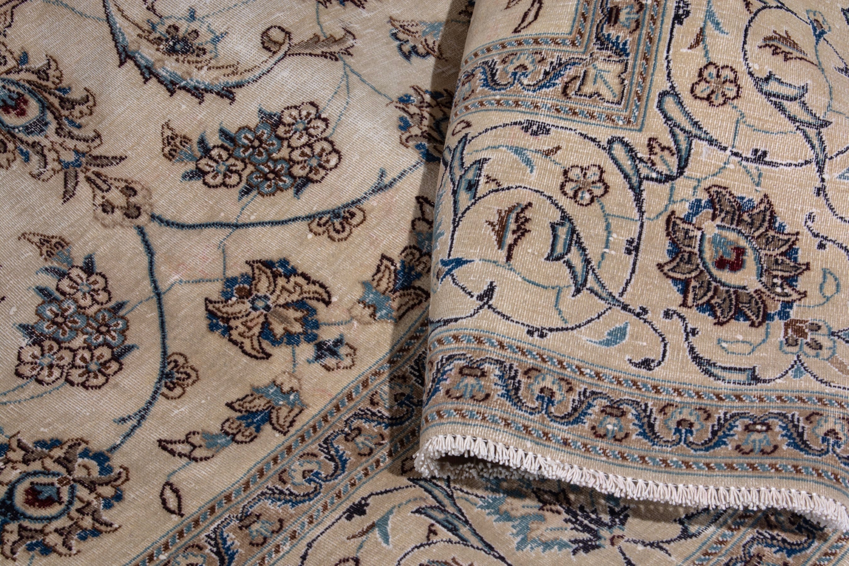 Persian Nain oversized rug in ivory and taupe, view 20 of 21