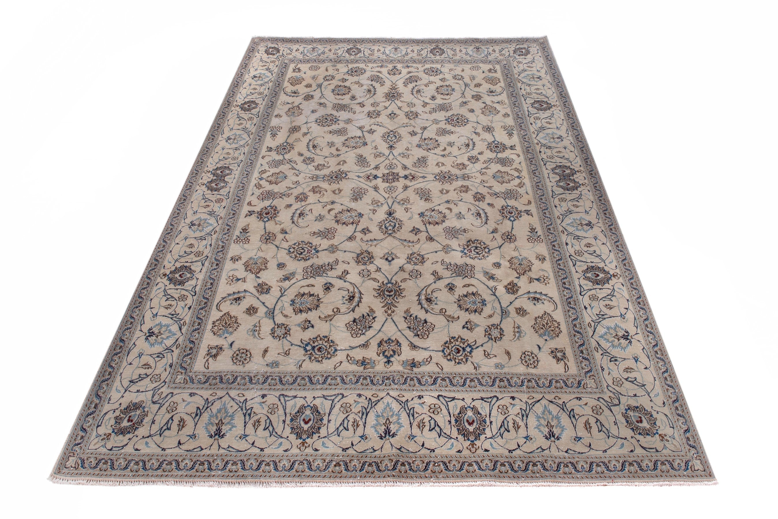 Persian Nain oversized rug in ivory and taupe, view 3 of 21