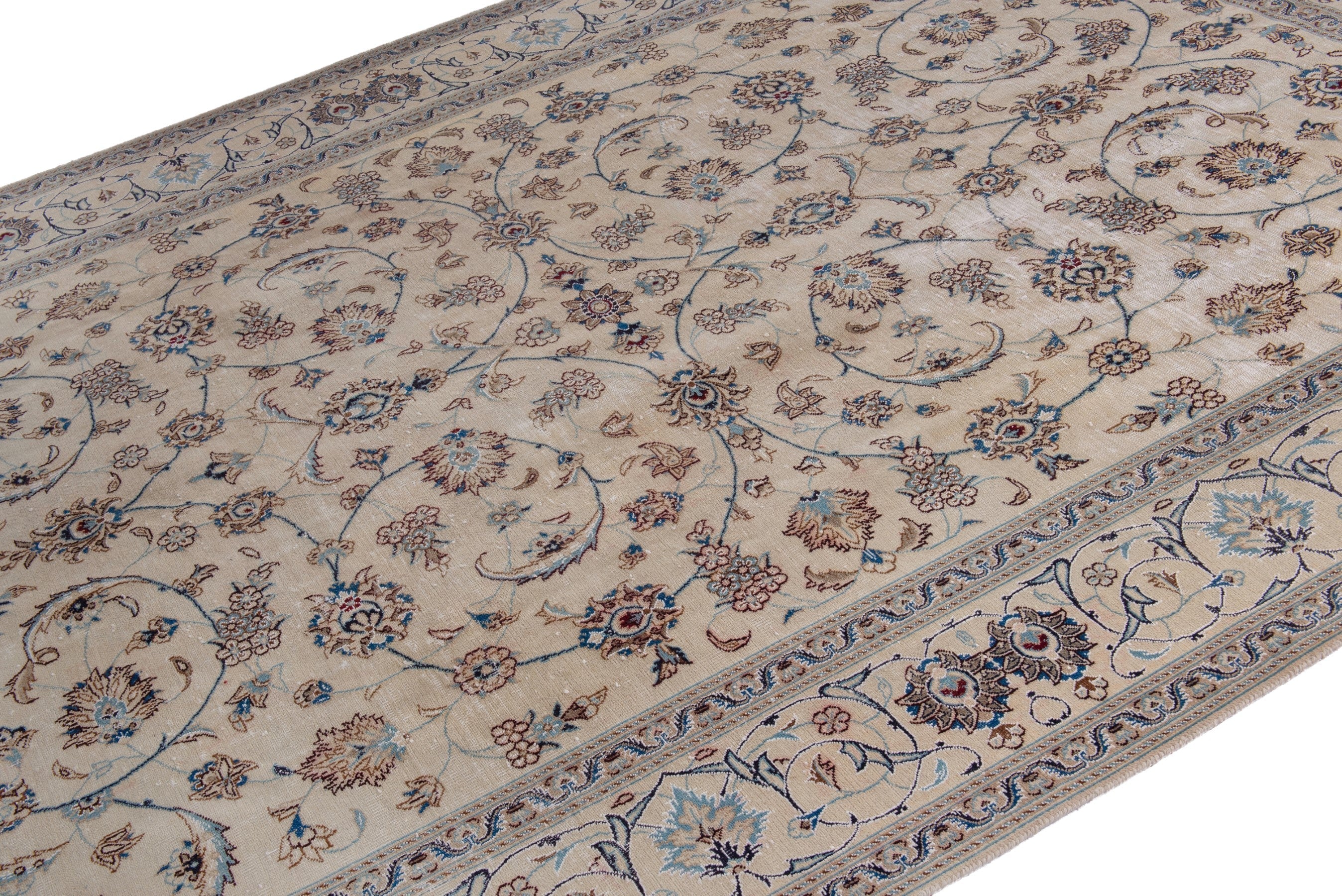 Persian Nain oversized rug in ivory and taupe, view 6 of 21
