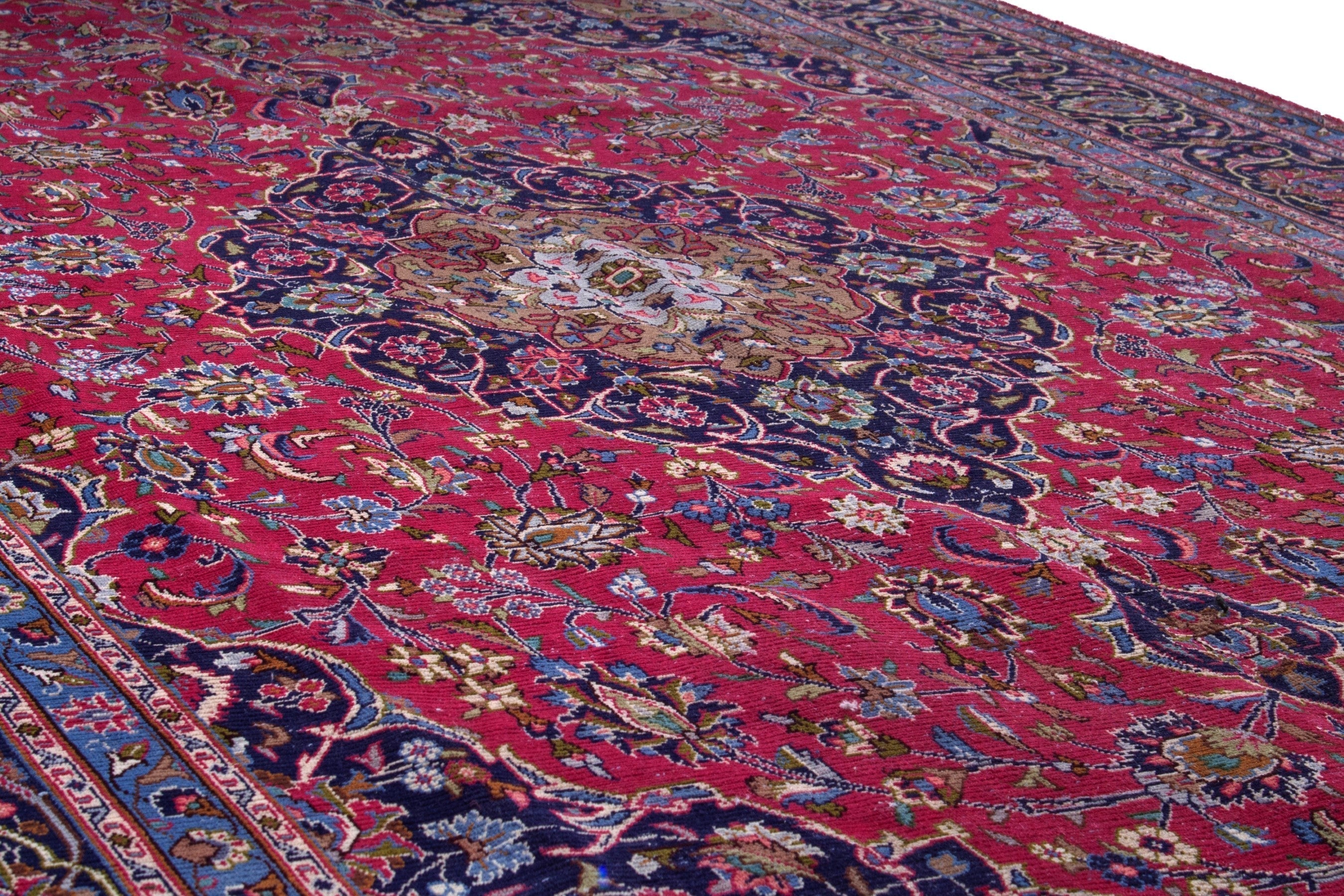 Persian Kashmar oversized rug in deep red and dark blue, view 10 of 23