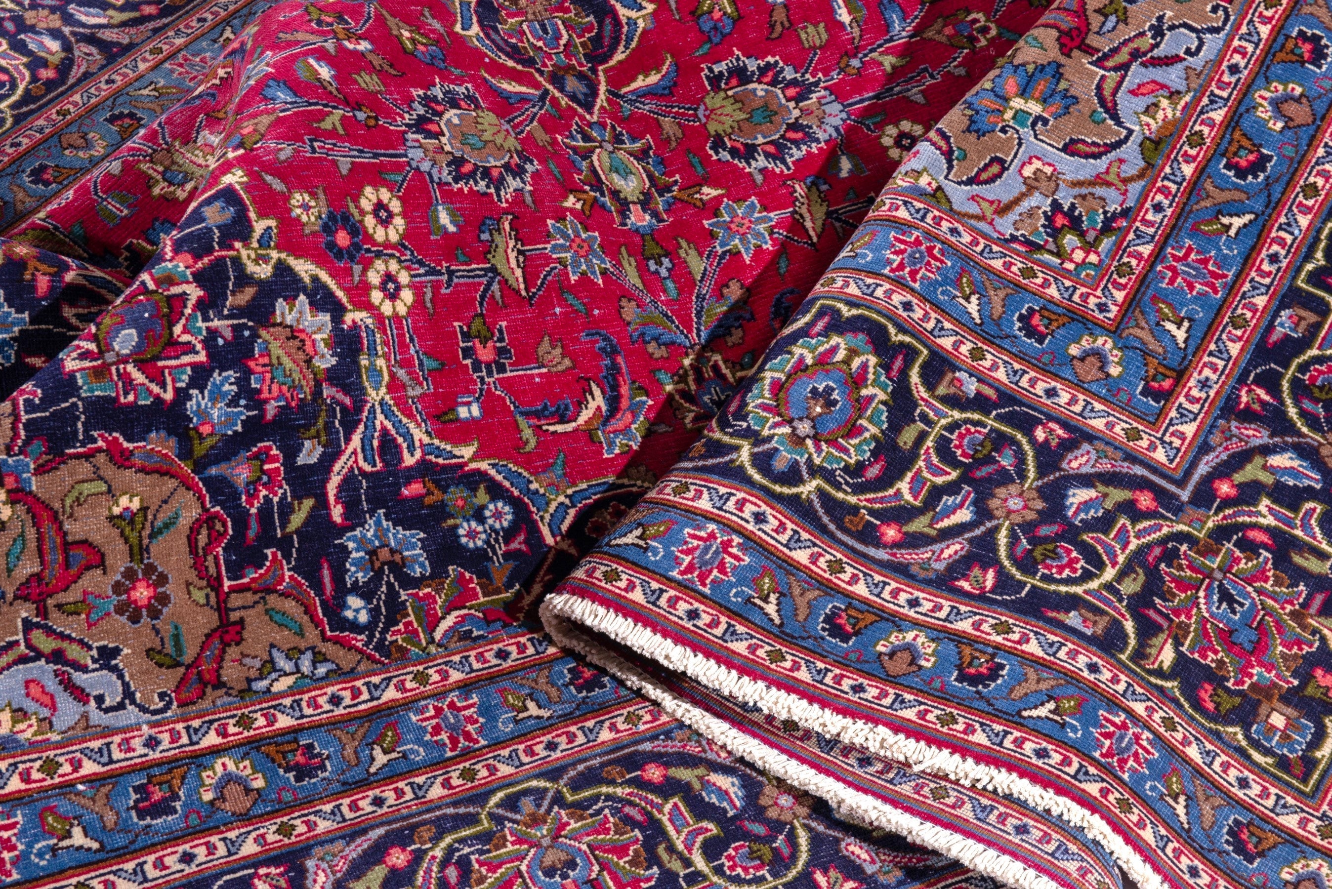 Persian Kashmar oversized rug in deep red and dark blue, view 17 of 23