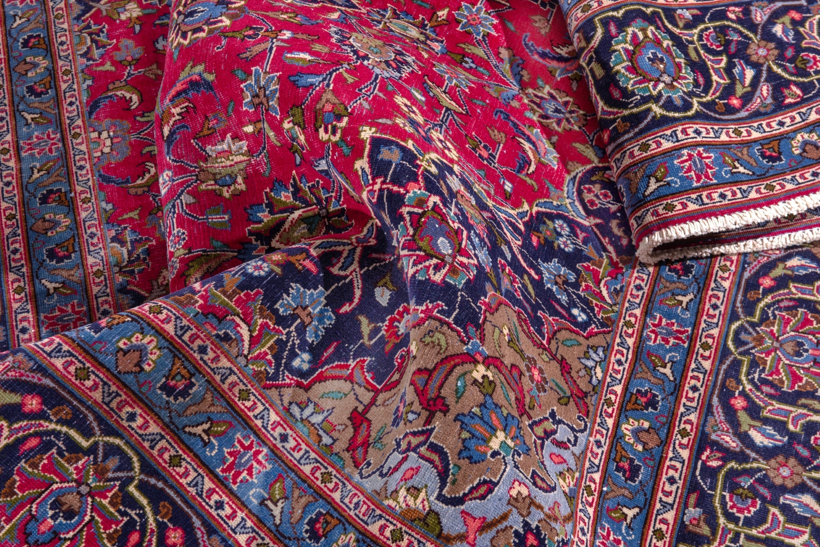 Persian Kashmar oversized rug in deep red and dark blue, view 18 of 23