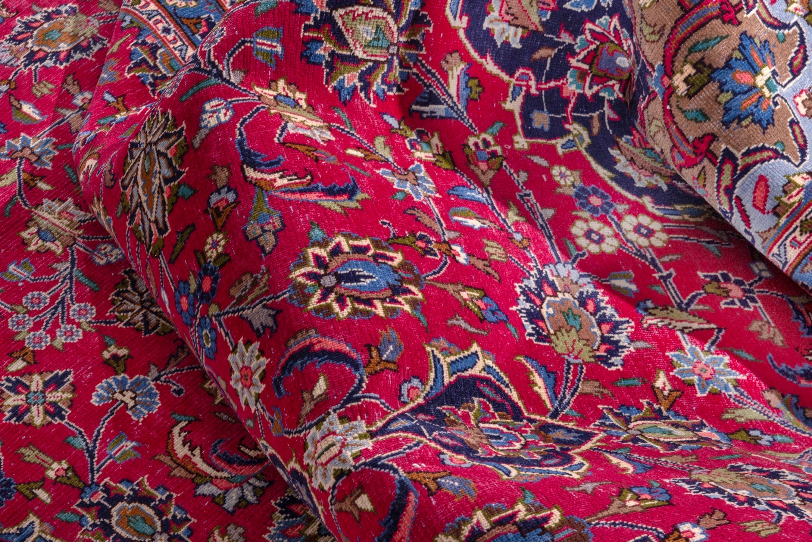 Persian Kashmar oversized rug in deep red and dark blue, view 19 of 23