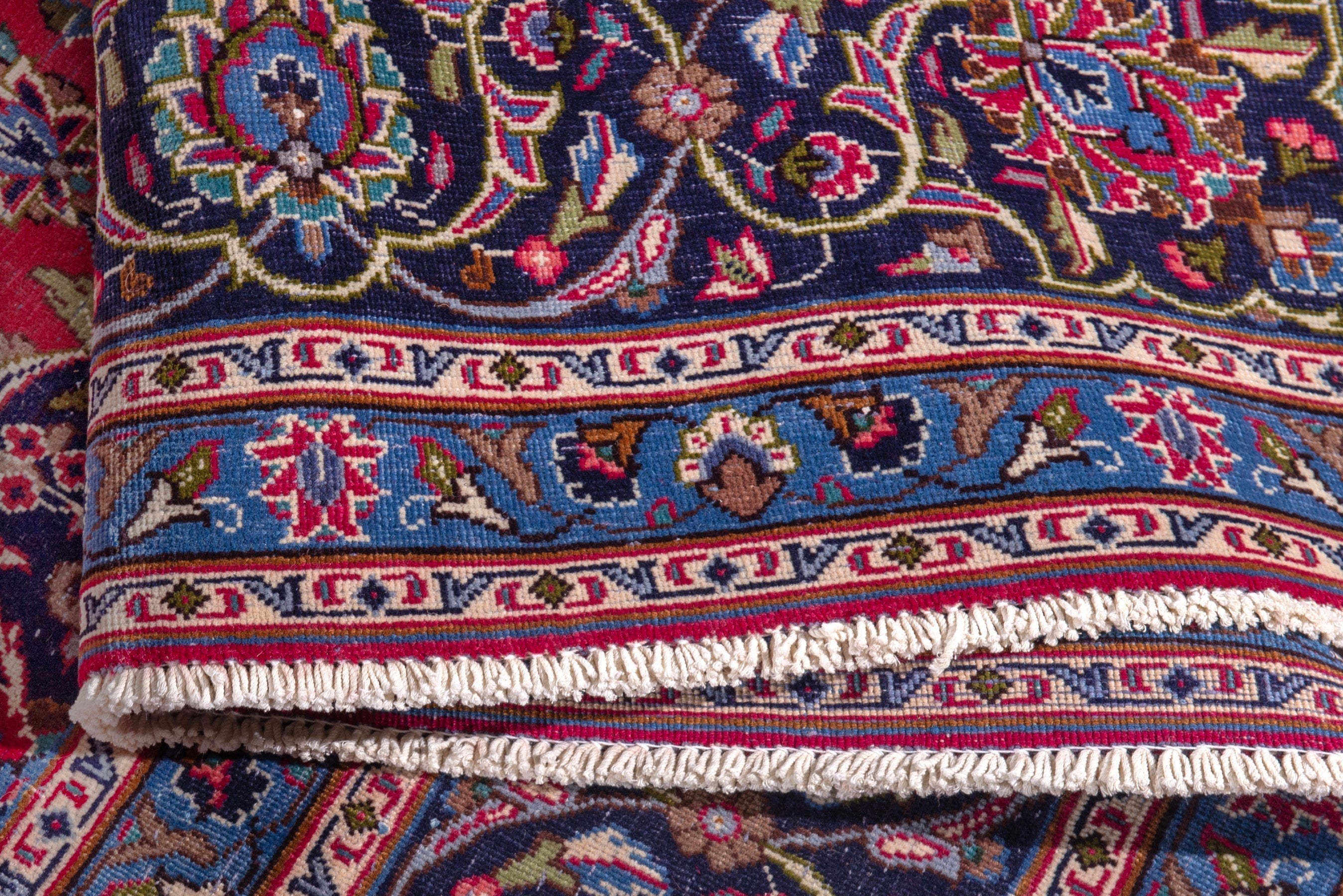 Persian Kashmar oversized rug in deep red and dark blue, view 21 of 23