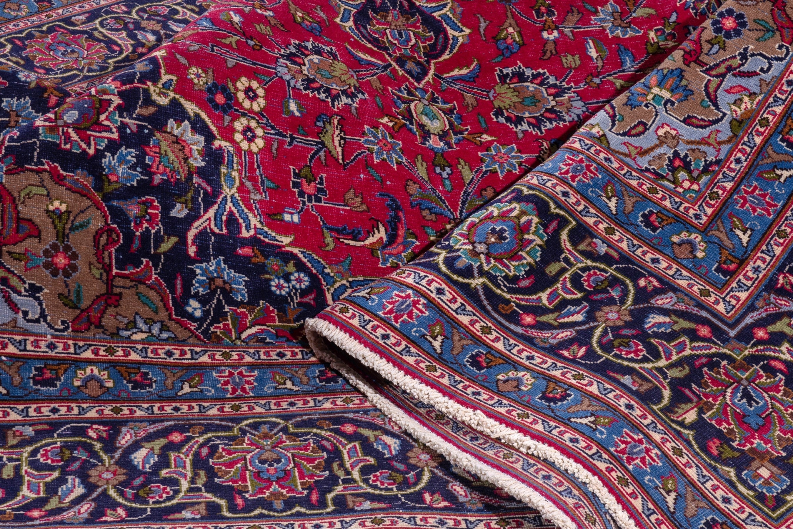 Persian Kashmar oversized rug in deep red and dark blue, view 22 of 23